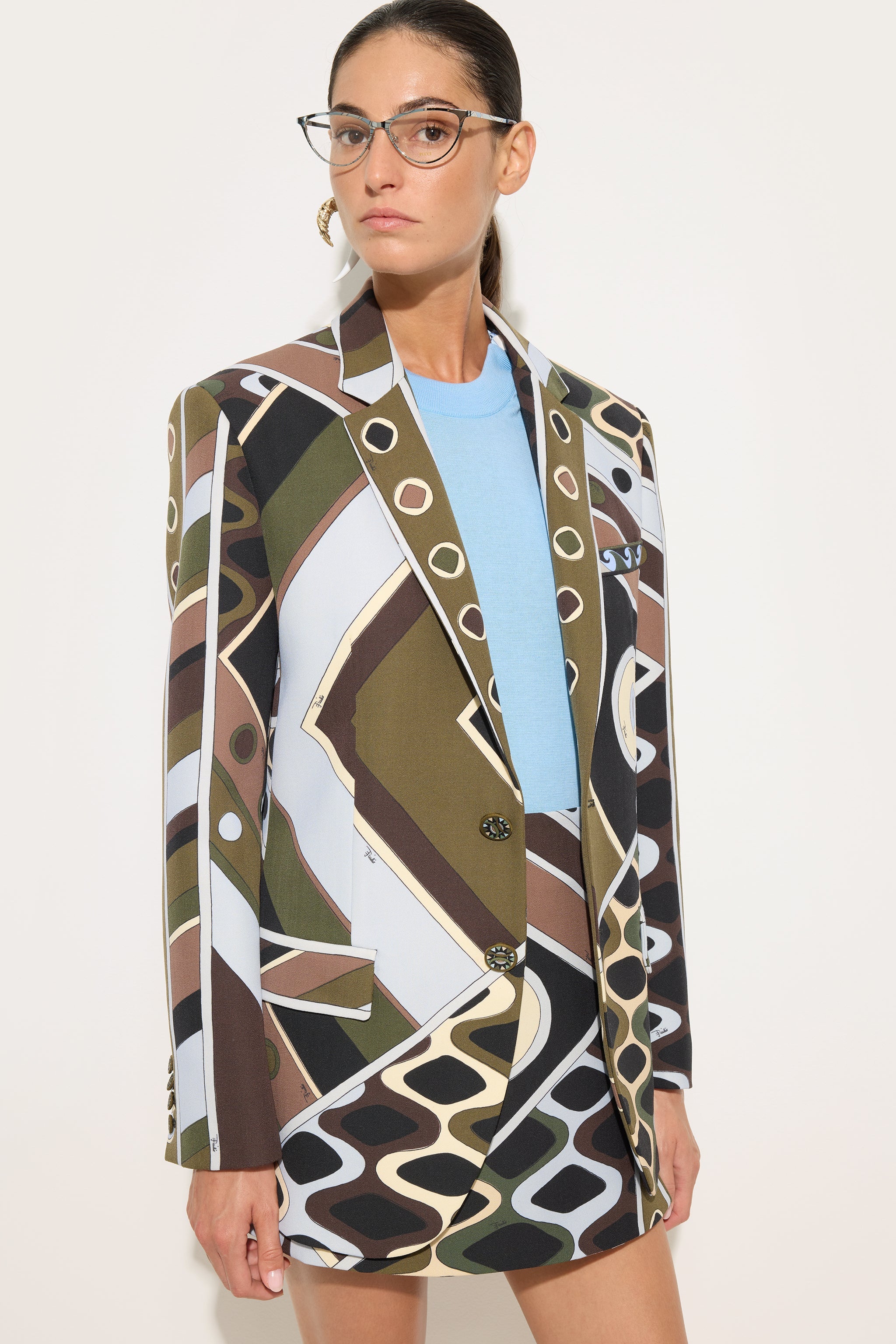 Emilio Pucci Vivara veste laine oversize kaki bleu