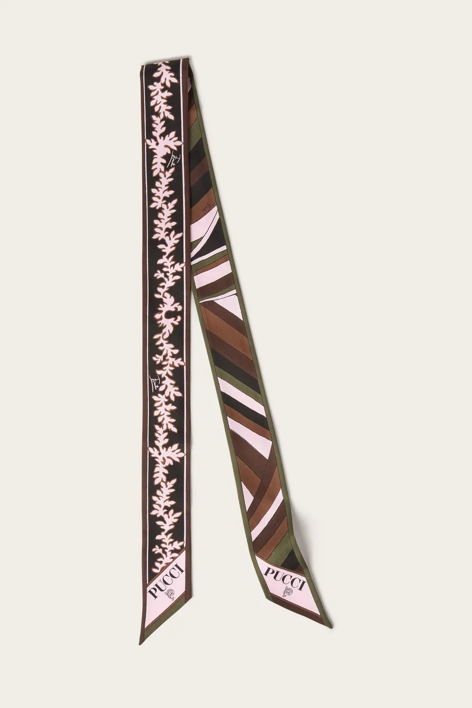 Emilio Pucci Mix foulard soie kaki rose OS