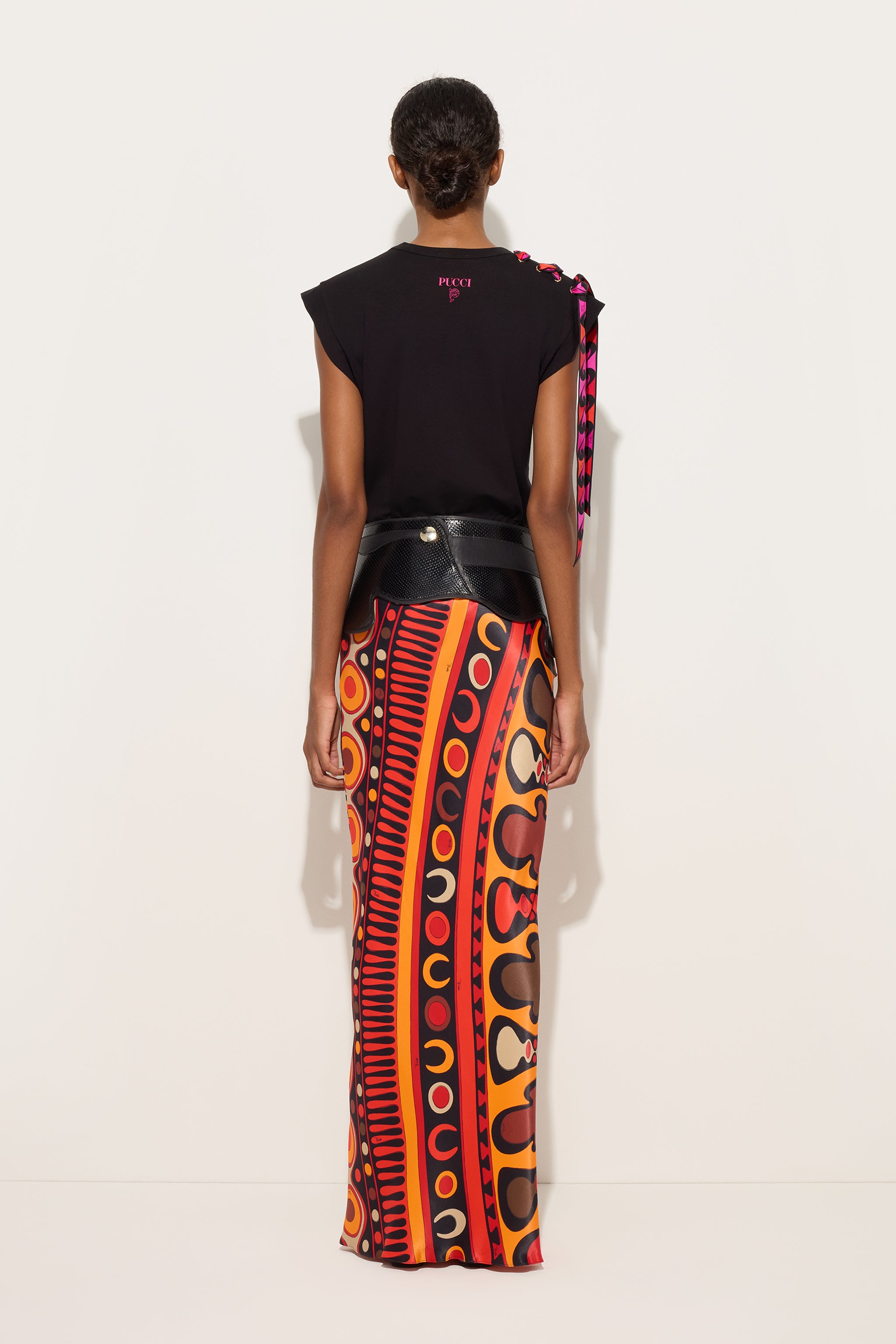 Emilio Pucci Soleil jupe longue orange noir 100% viscose