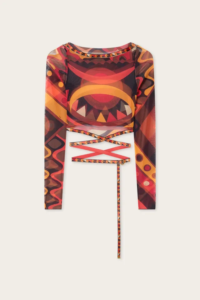 Emilio Pucci Vivara crop top tulle orange noir