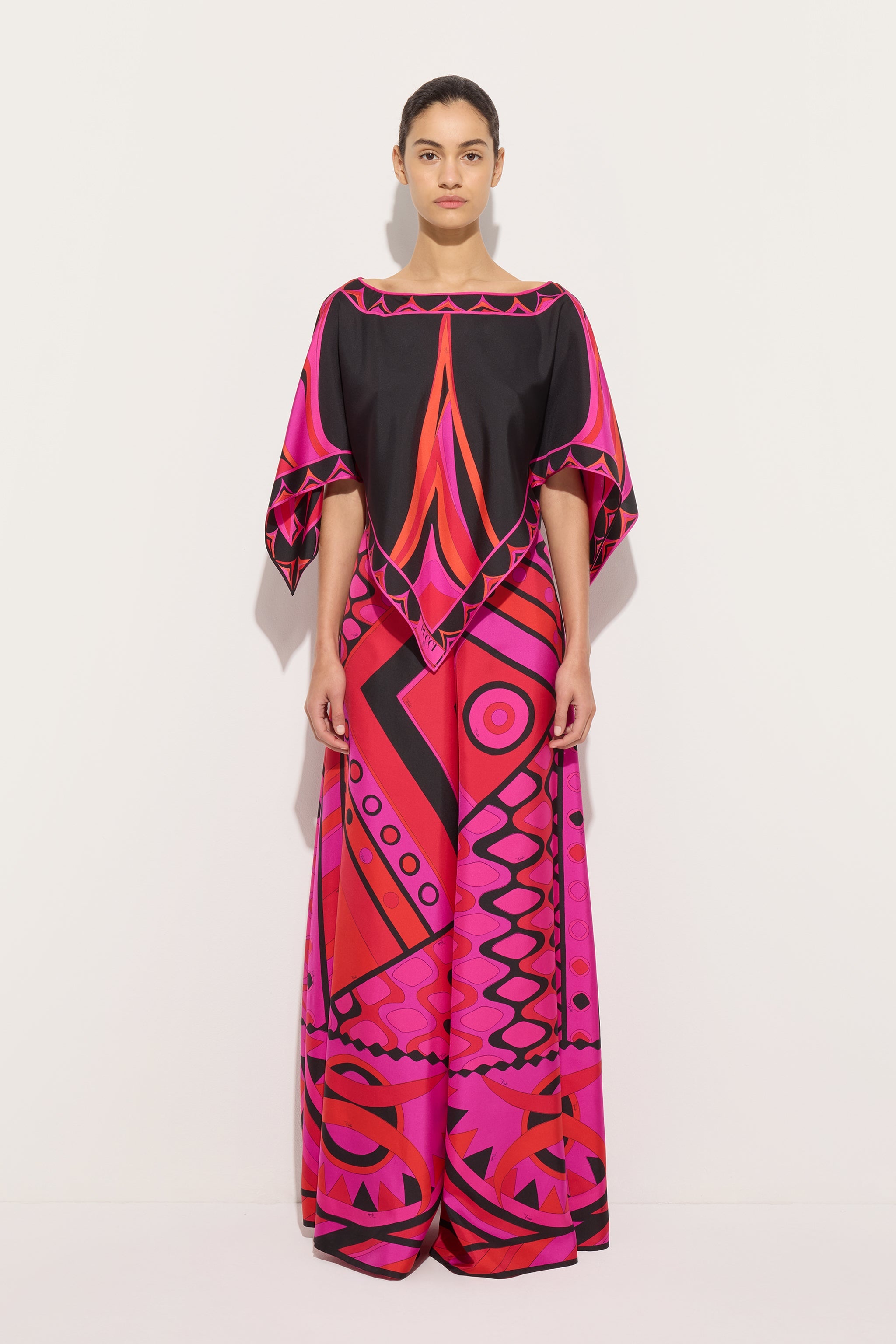Emilio Pucci Fari top caftan femme soie fuchsia noir OS