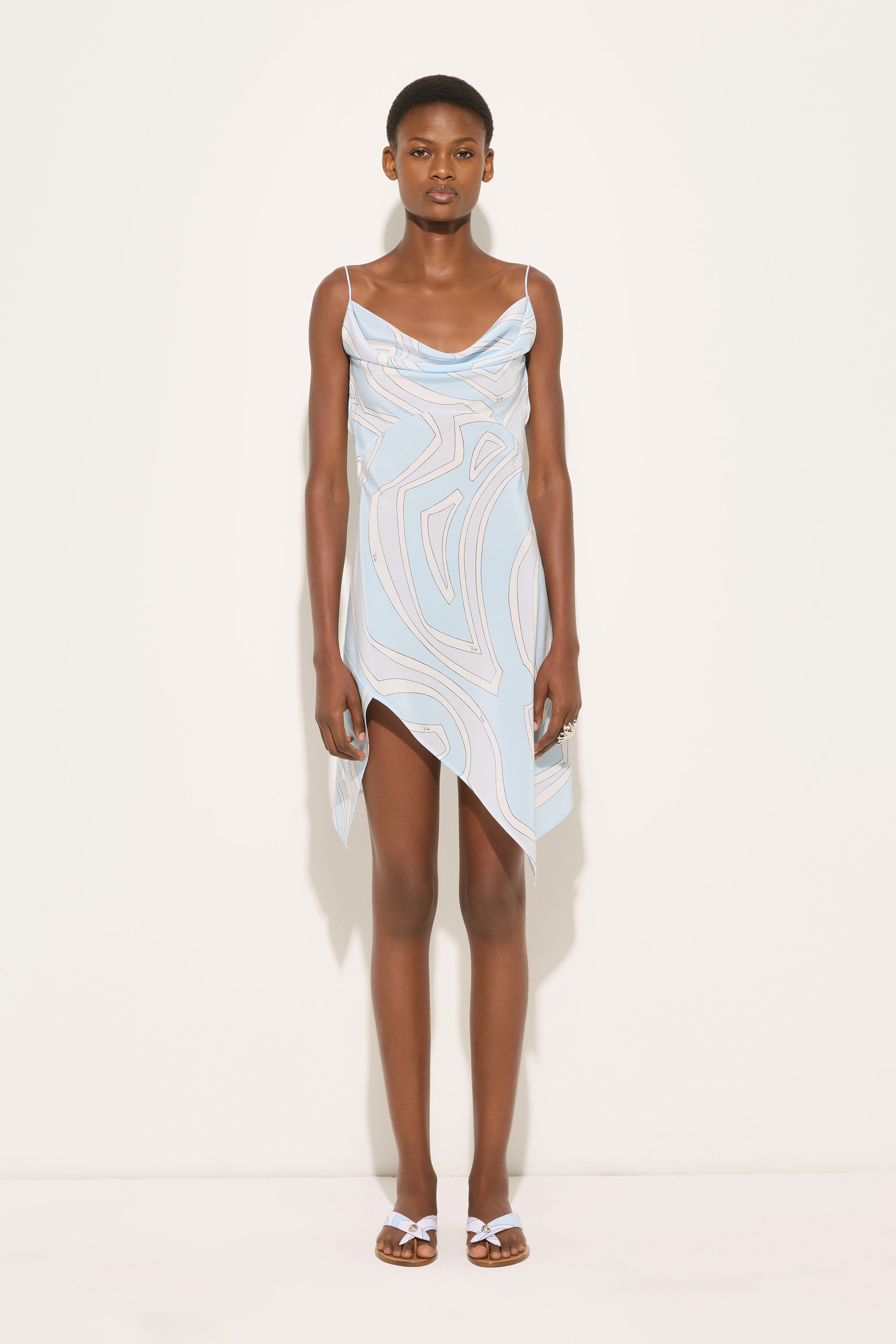 Emilio Pucci Labirinto robe courte soie bleu clair