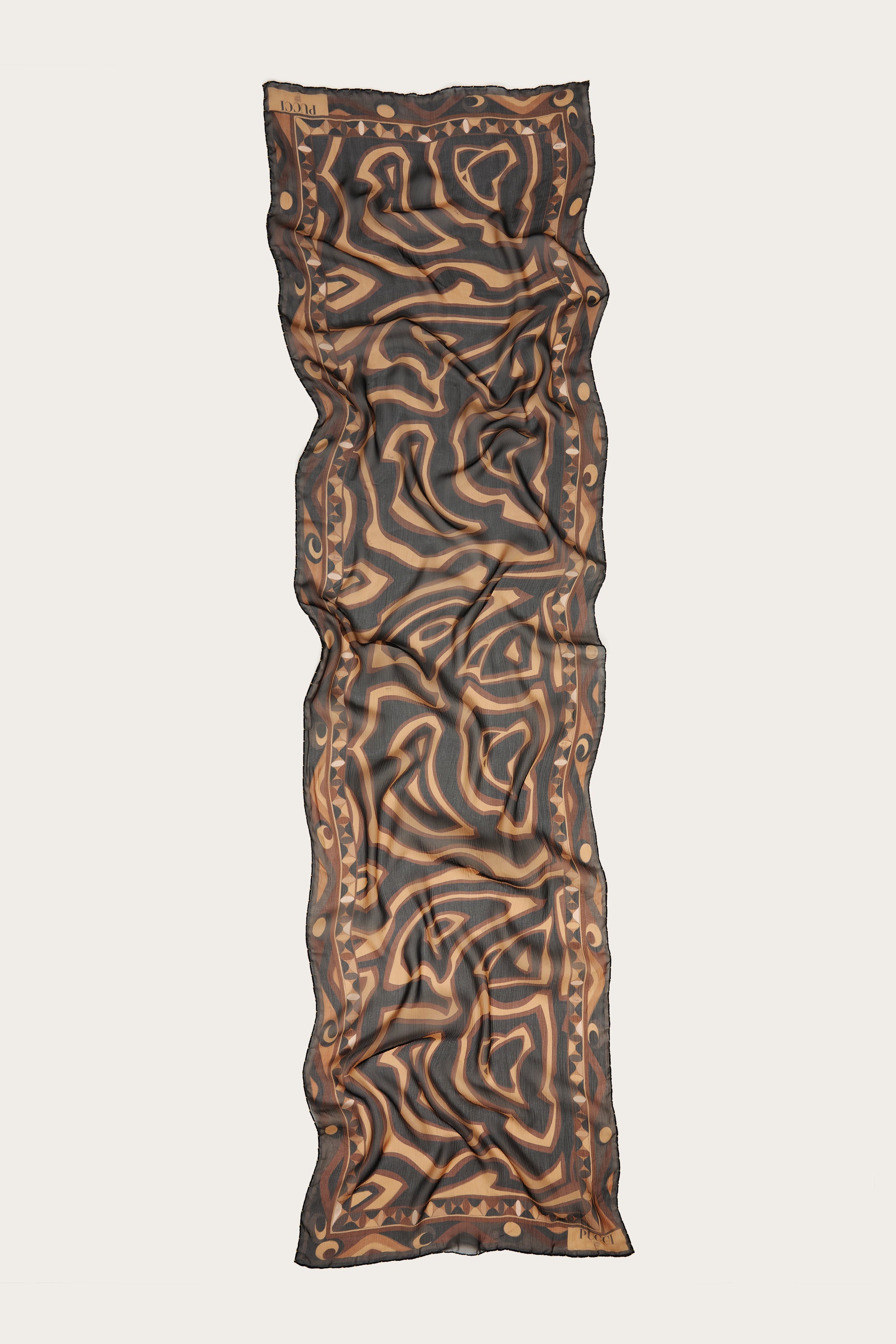 Emilio Pucci Labirinto étole en soie noir or franges