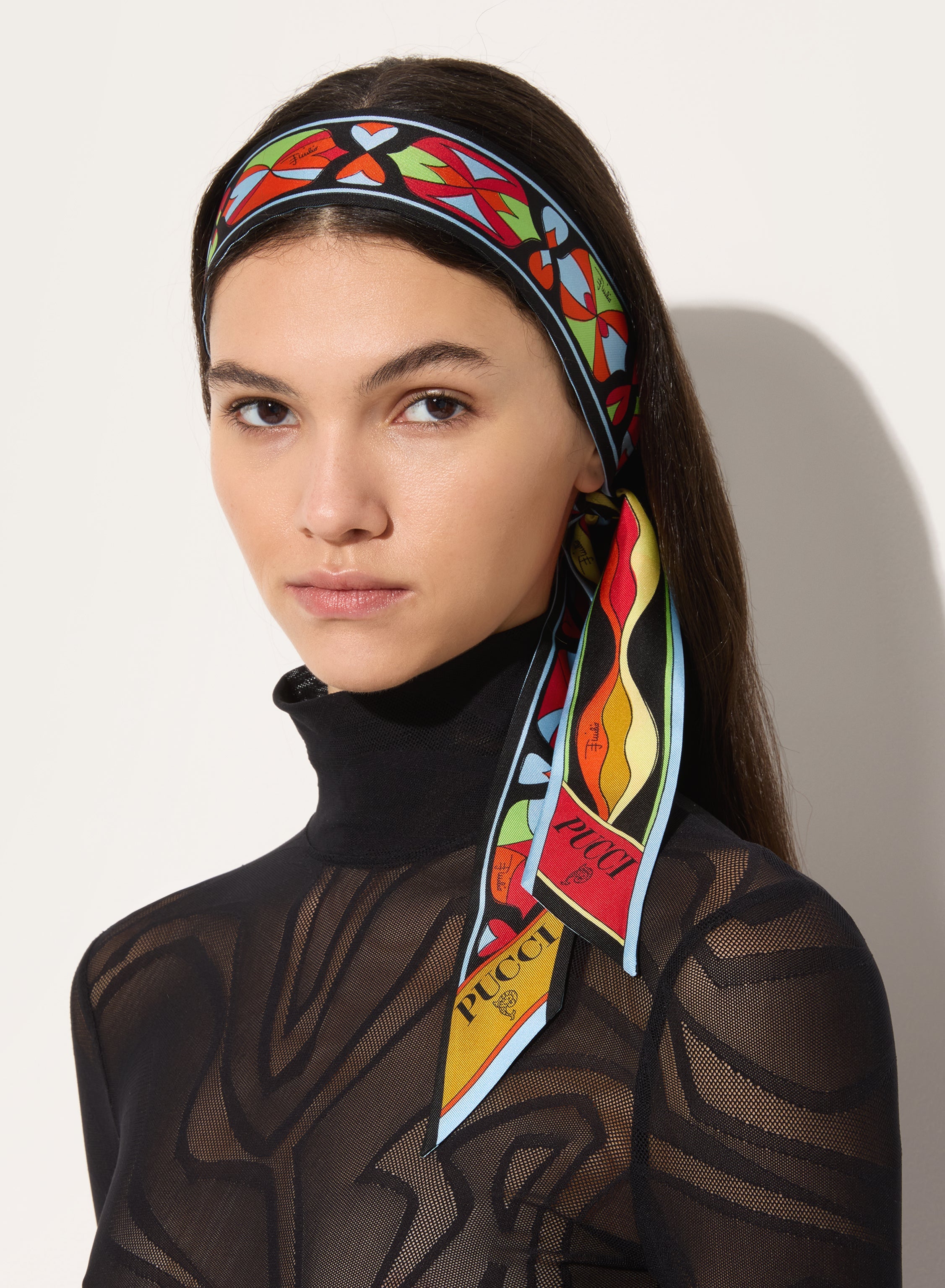 Emilio Pucci Bandeau foulard soie multicolore 120cm