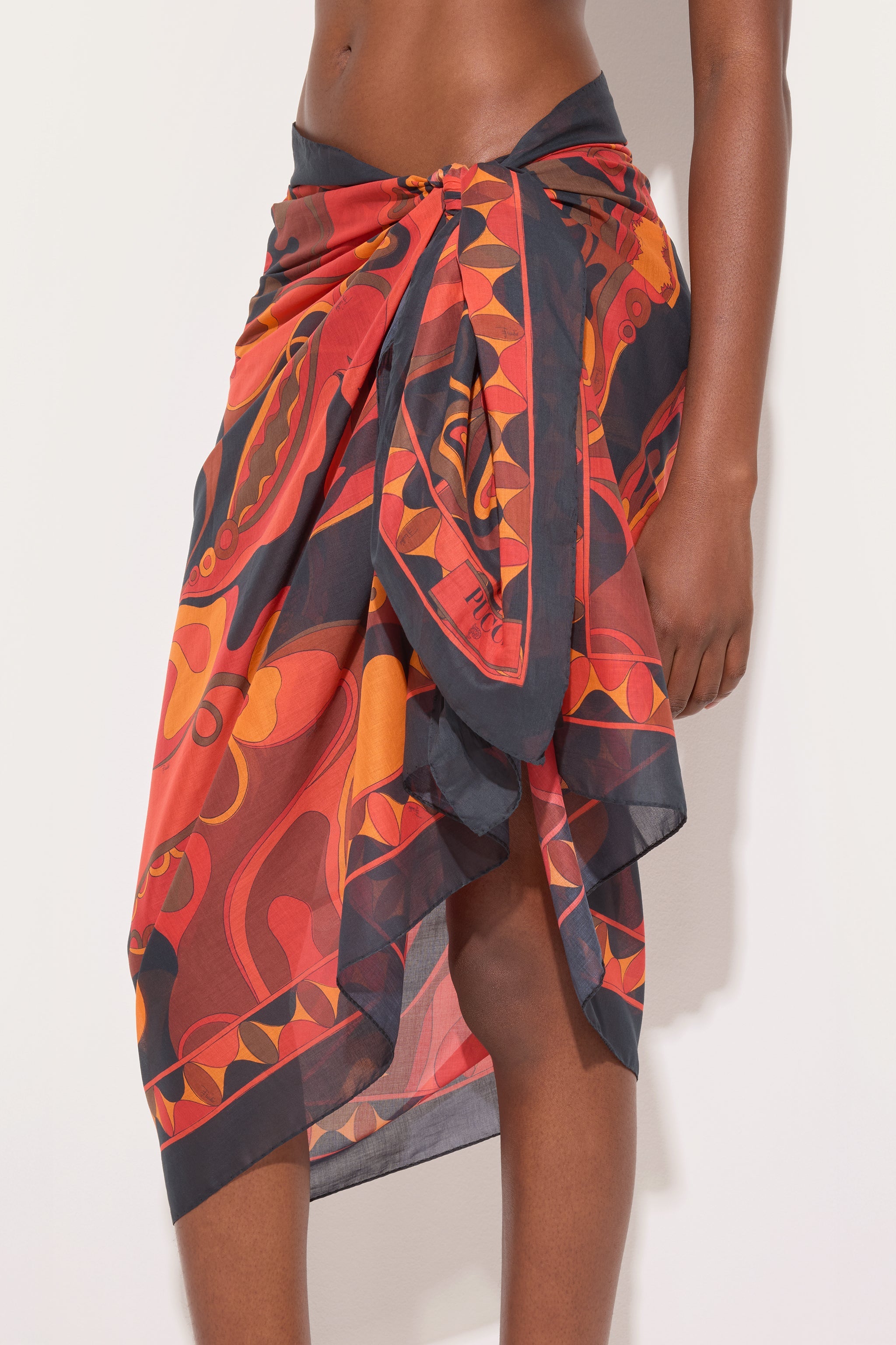 Emilio Pucci Pareo coton orange noir 90x180 Orchidee