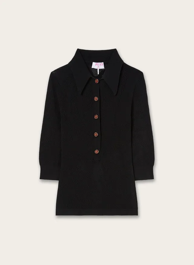 Emilio Pucci Polo Sans Coutures Jacquard Noir Marmo