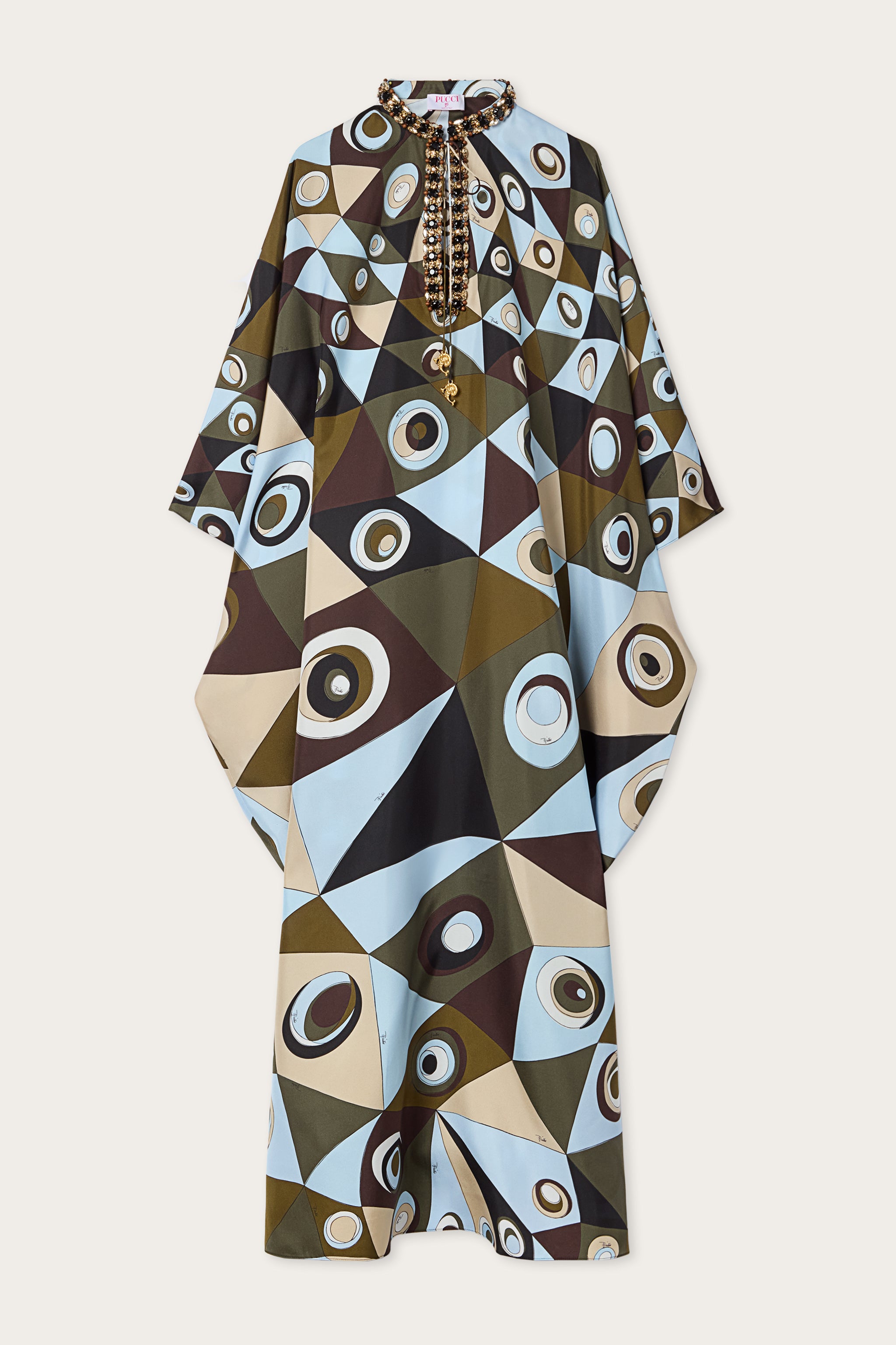 Emilio Pucci Kaftans caftan soie kaki bleu brodé
