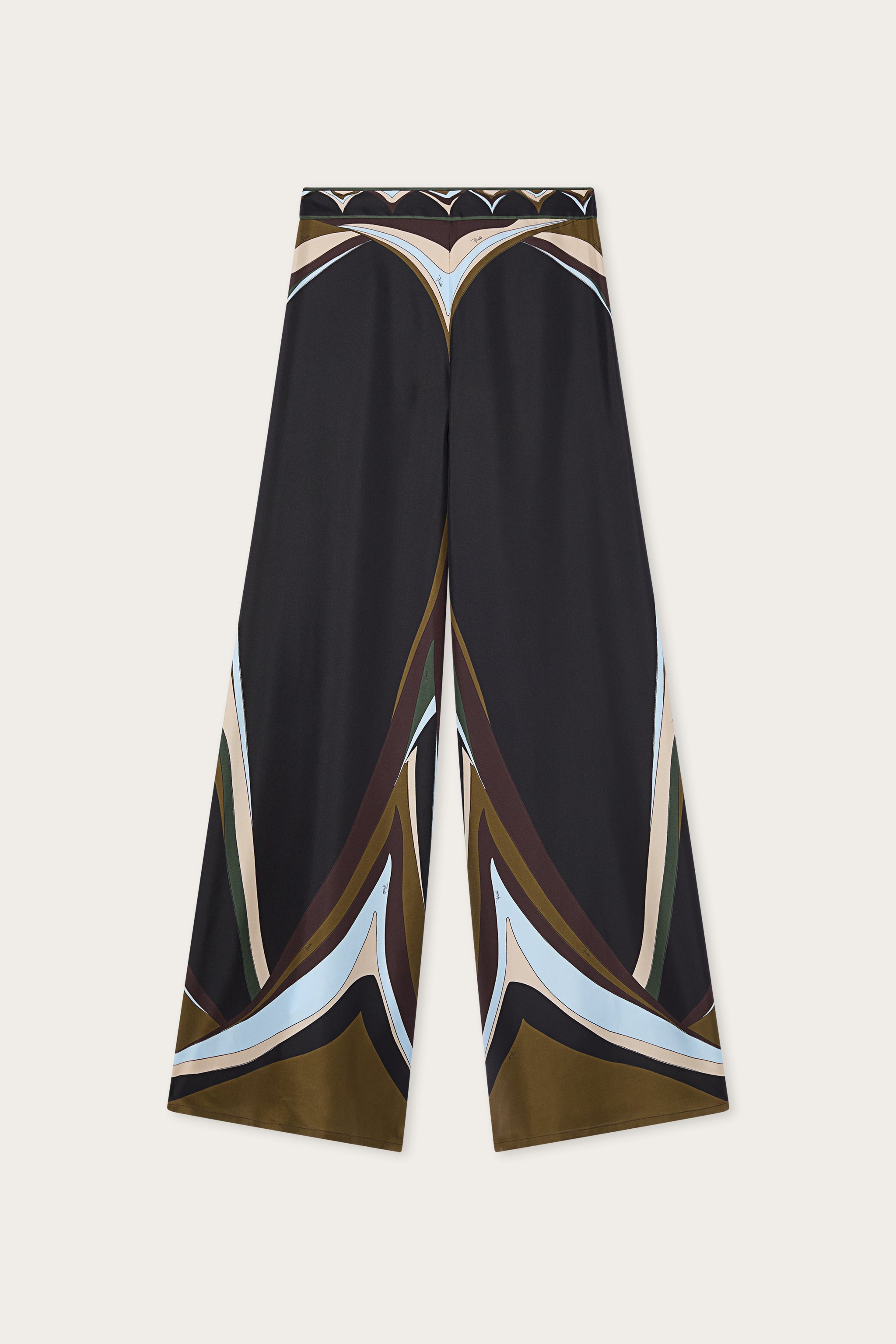 Emilio Pucci Pantalon palazzo Fari kaki bleu soie 38