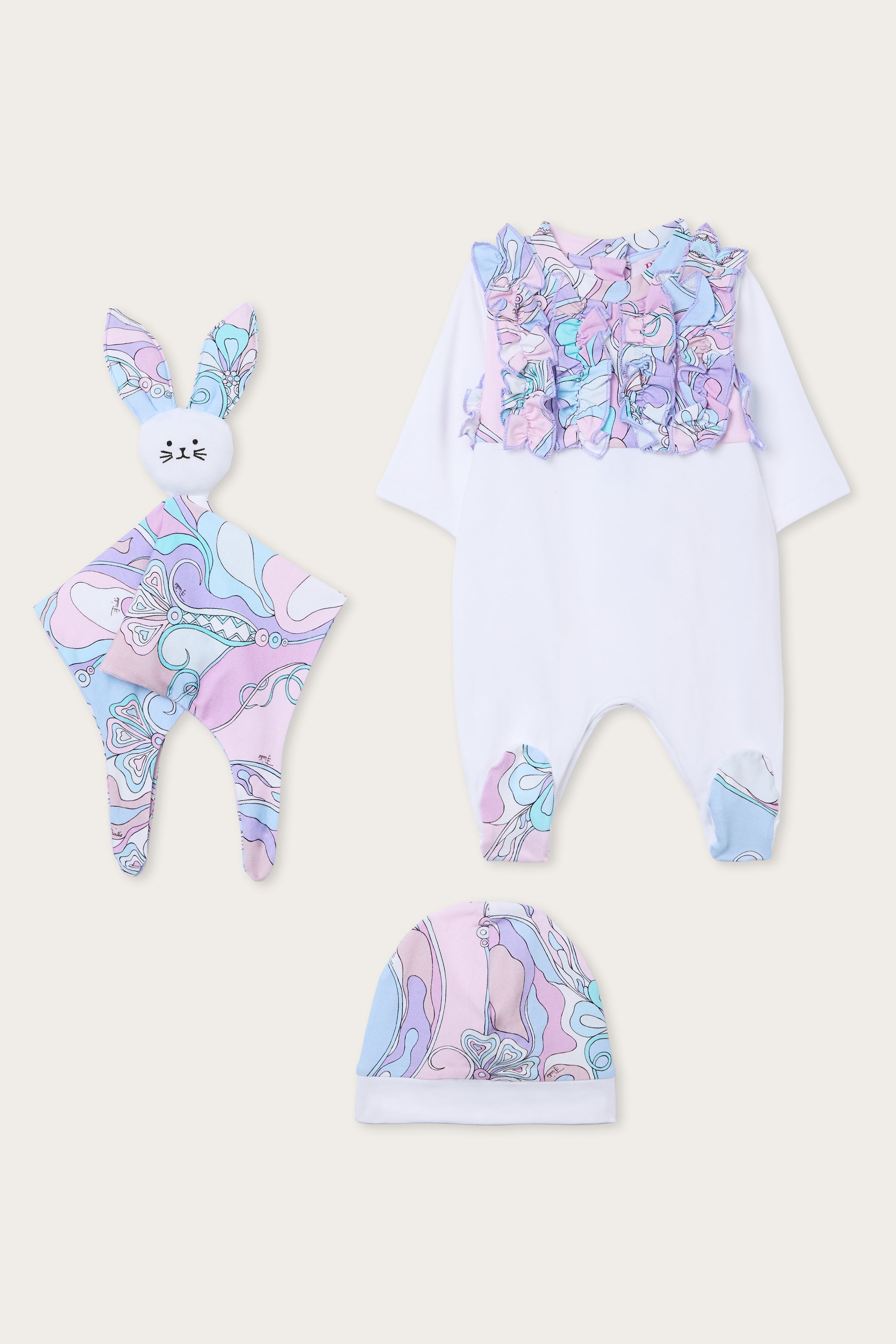 Emilio Pucci Ensemble Bébé Orchidee blanc rose 3 mois coton