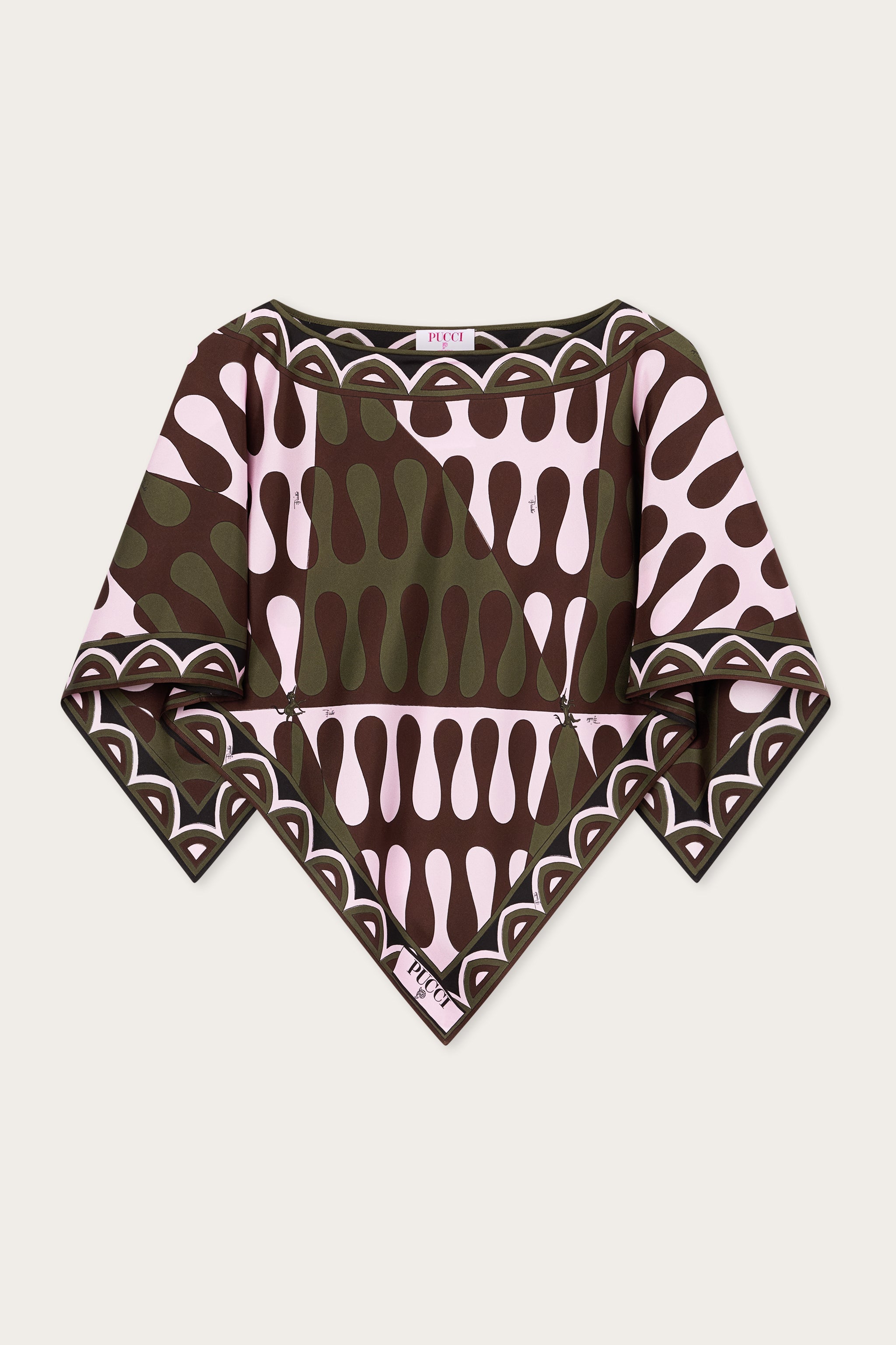 Emilio Pucci Leocorno blouse soie kaki/rose OS