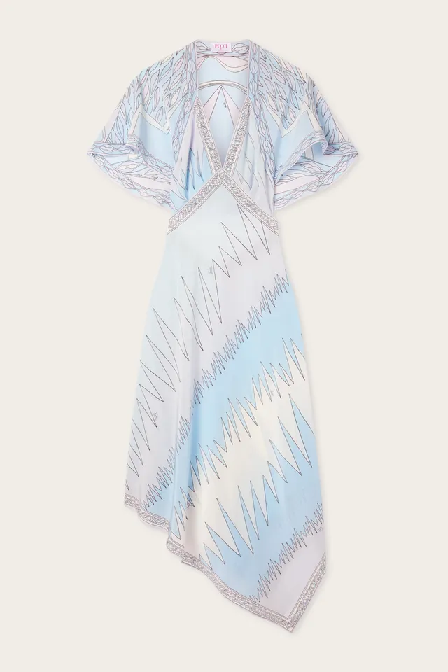 Emilio Pucci Drago robe longue bleu clair soie 38-48