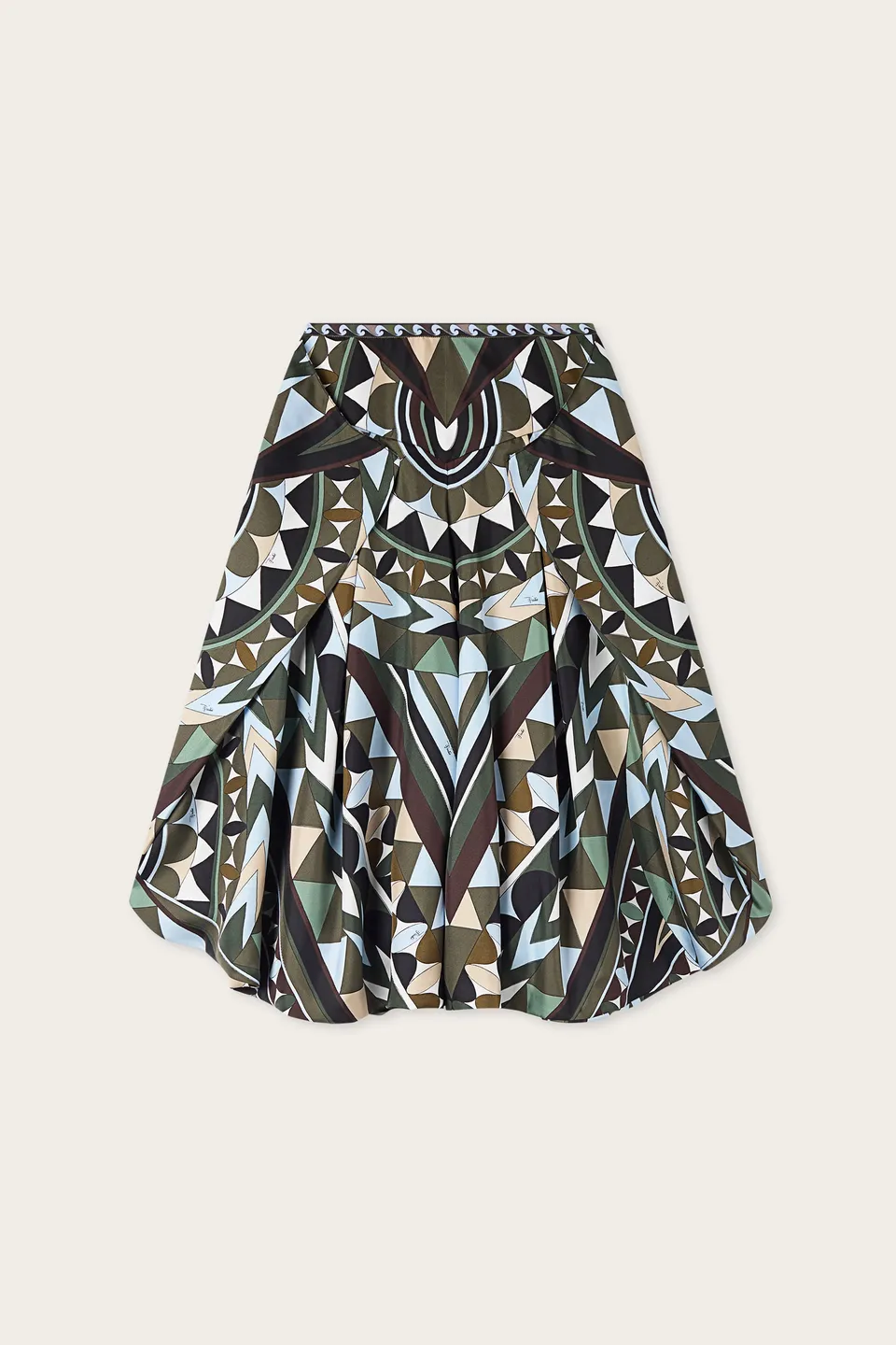 Emilio Pucci Pantalon Soie Kaki Bleu Imprimé Manuba