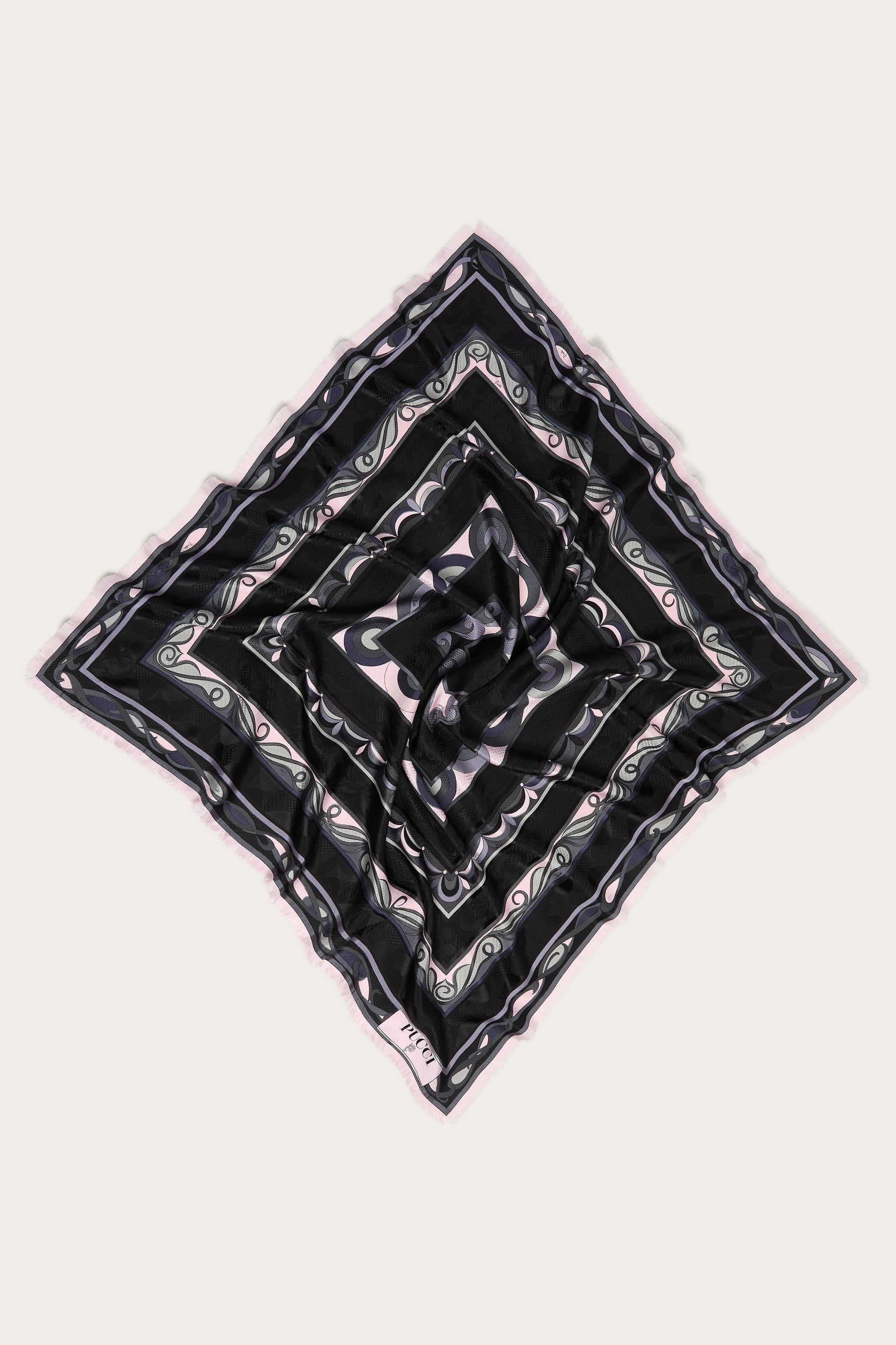 Emilio Pucci Silks carré soie noir rose 90x90