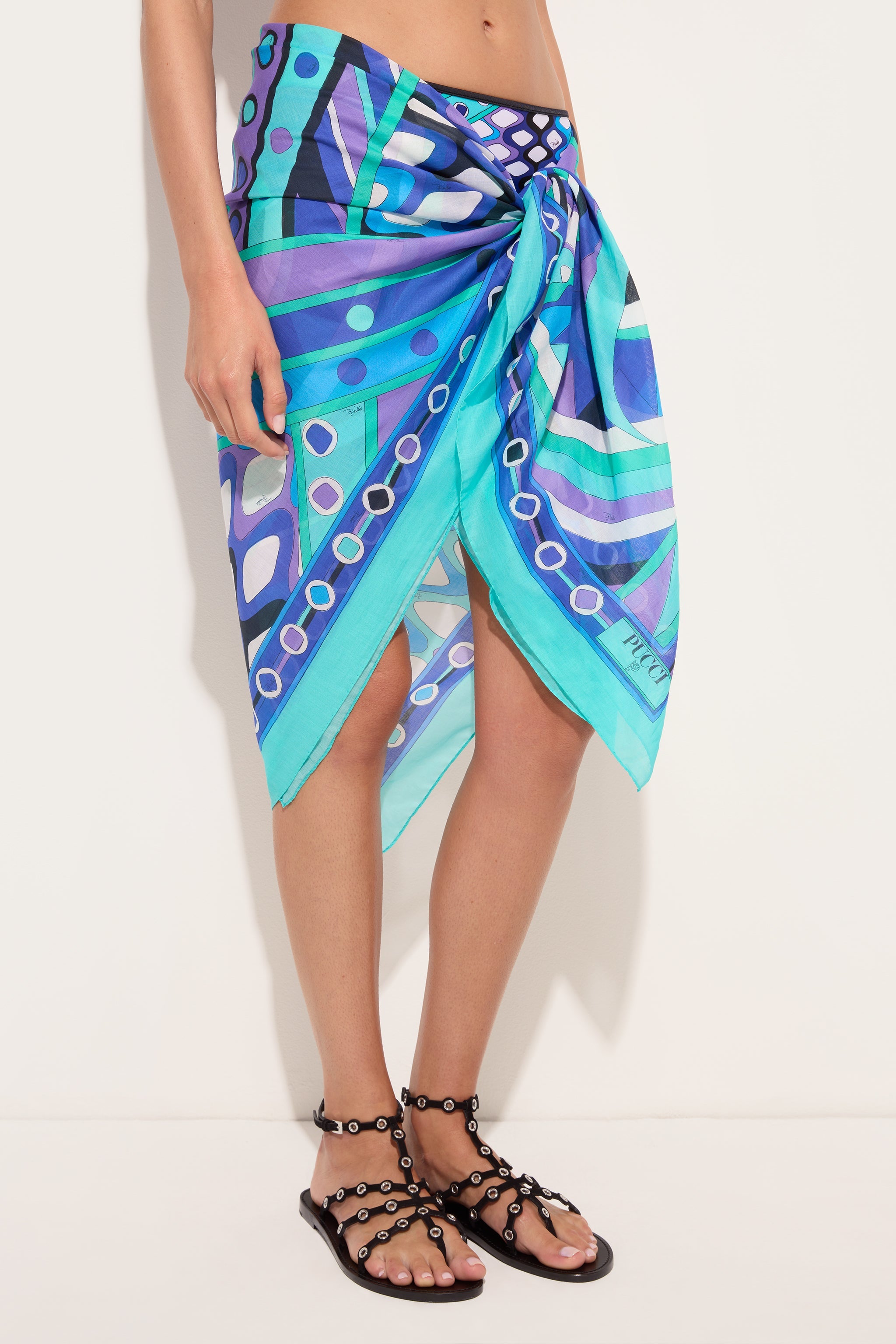 Emilio Pucci Sarong paréo Vivara turquoise bleu coton