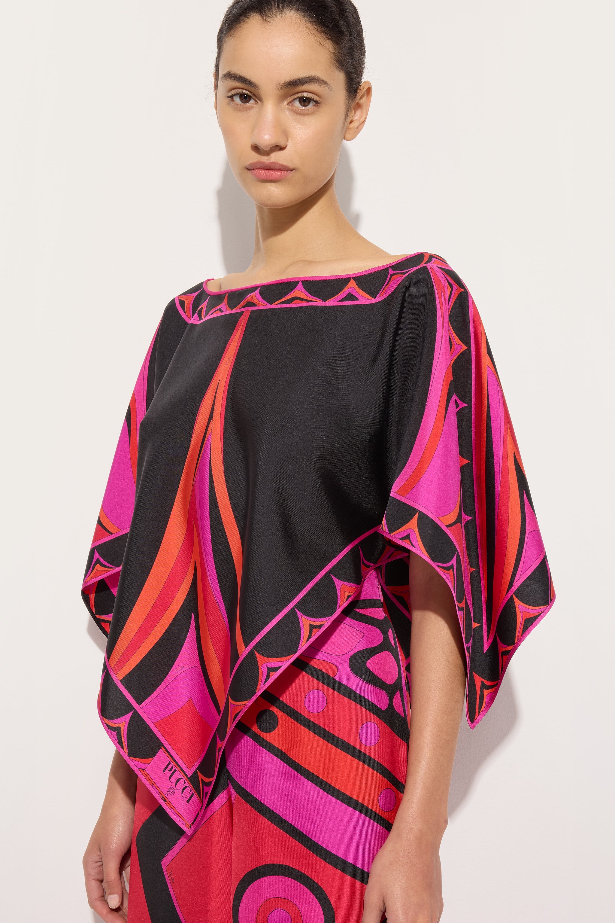 Emilio Pucci Fari top caftan femme soie fuchsia noir OS