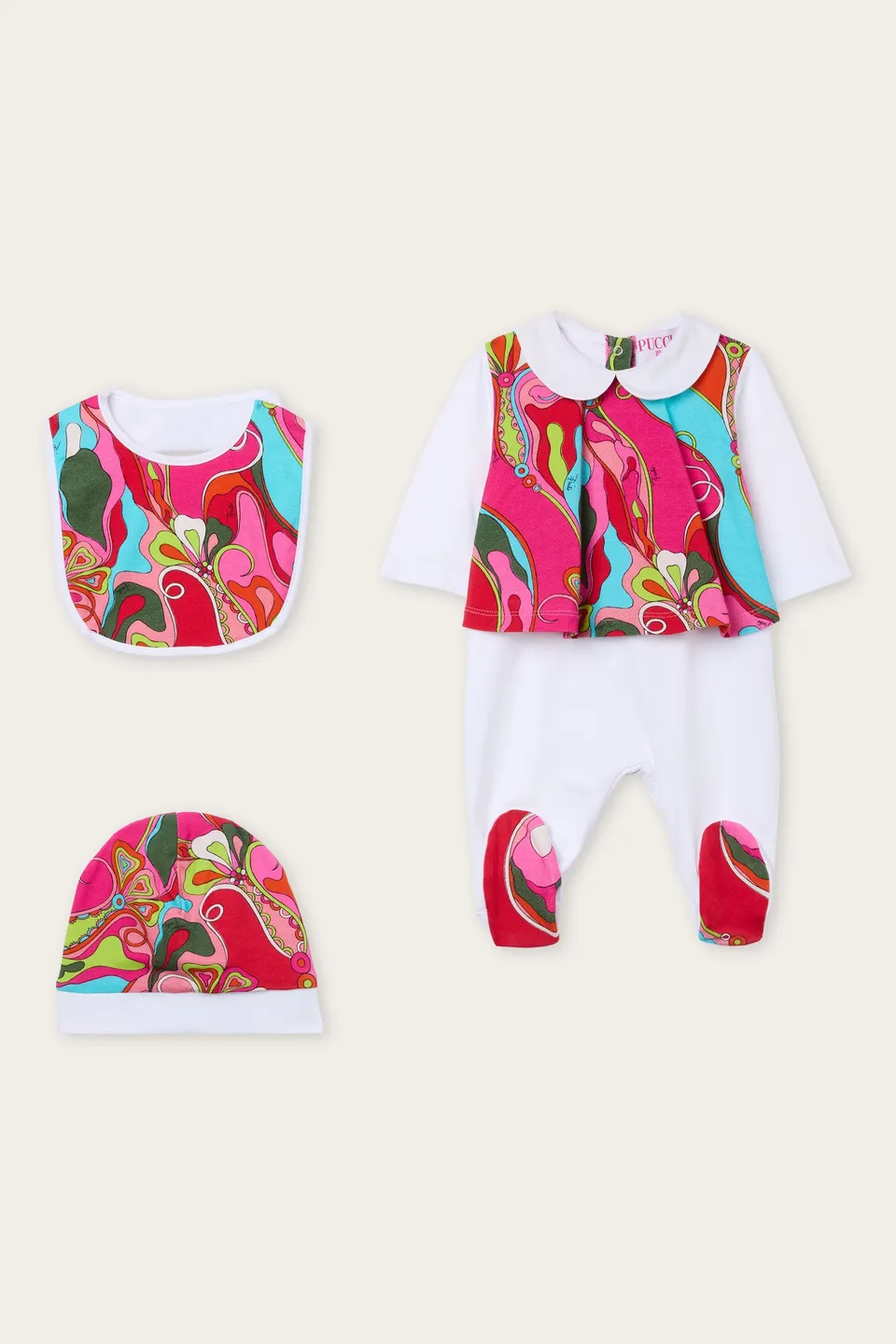Emilio Pucci 0-24 Maternity set blanc multicolore coton