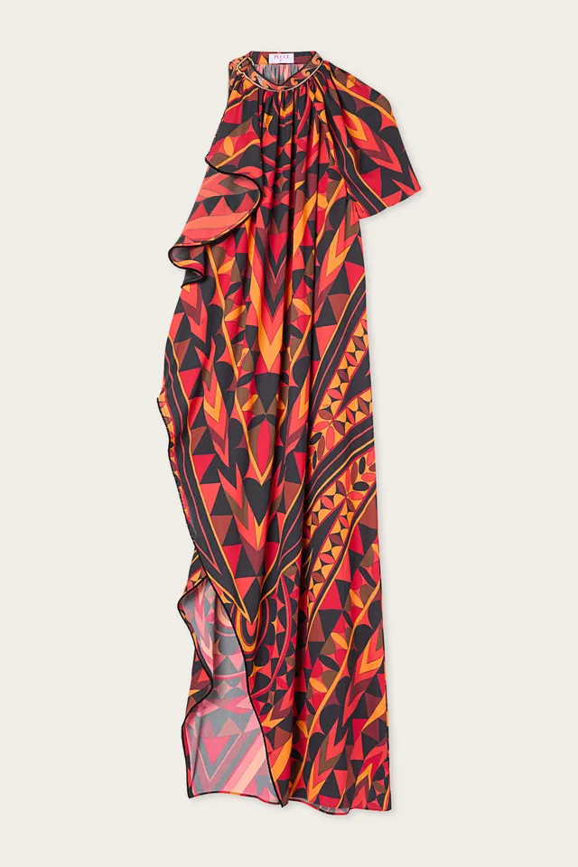 Emilio Pucci Manuba robe orange noir soie fente