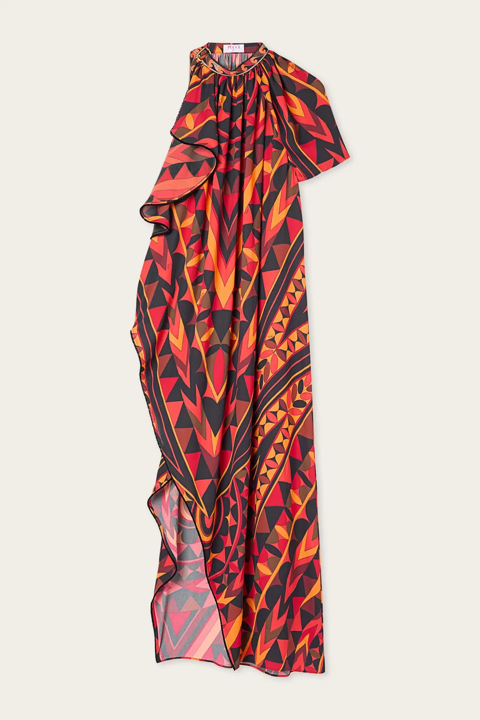 Emilio Pucci Manuba robe orange noir soie fente