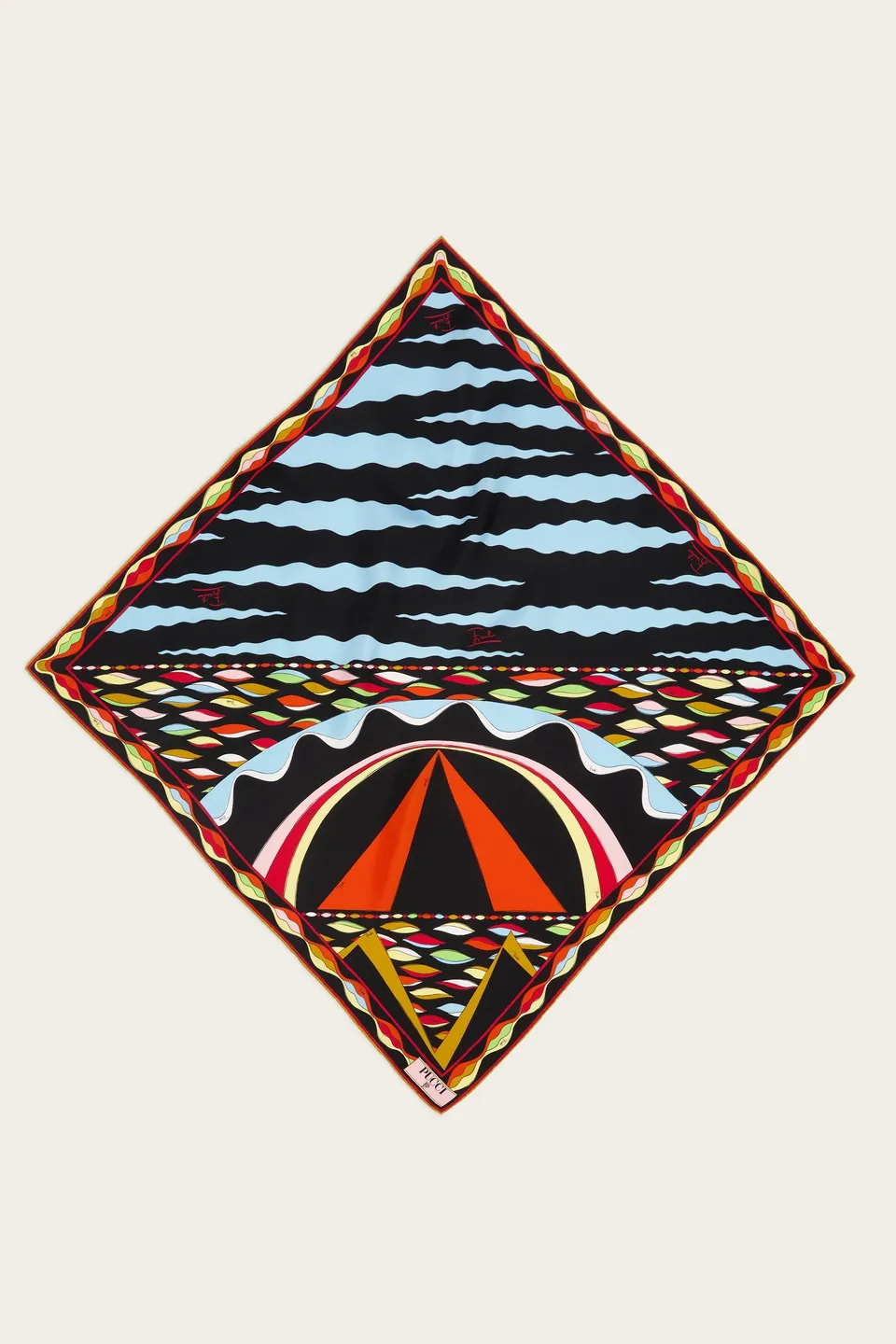 Emilio Pucci Silks Carré Seta Foulard Soie Red/Blue 90x90