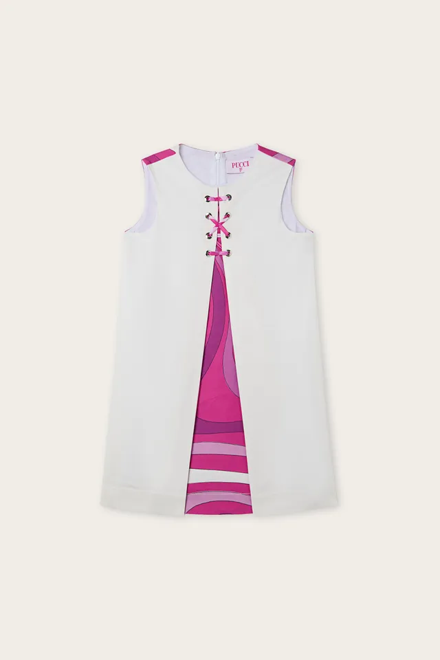Emilio Pucci robe fille blanc fuchsia gabardine coton