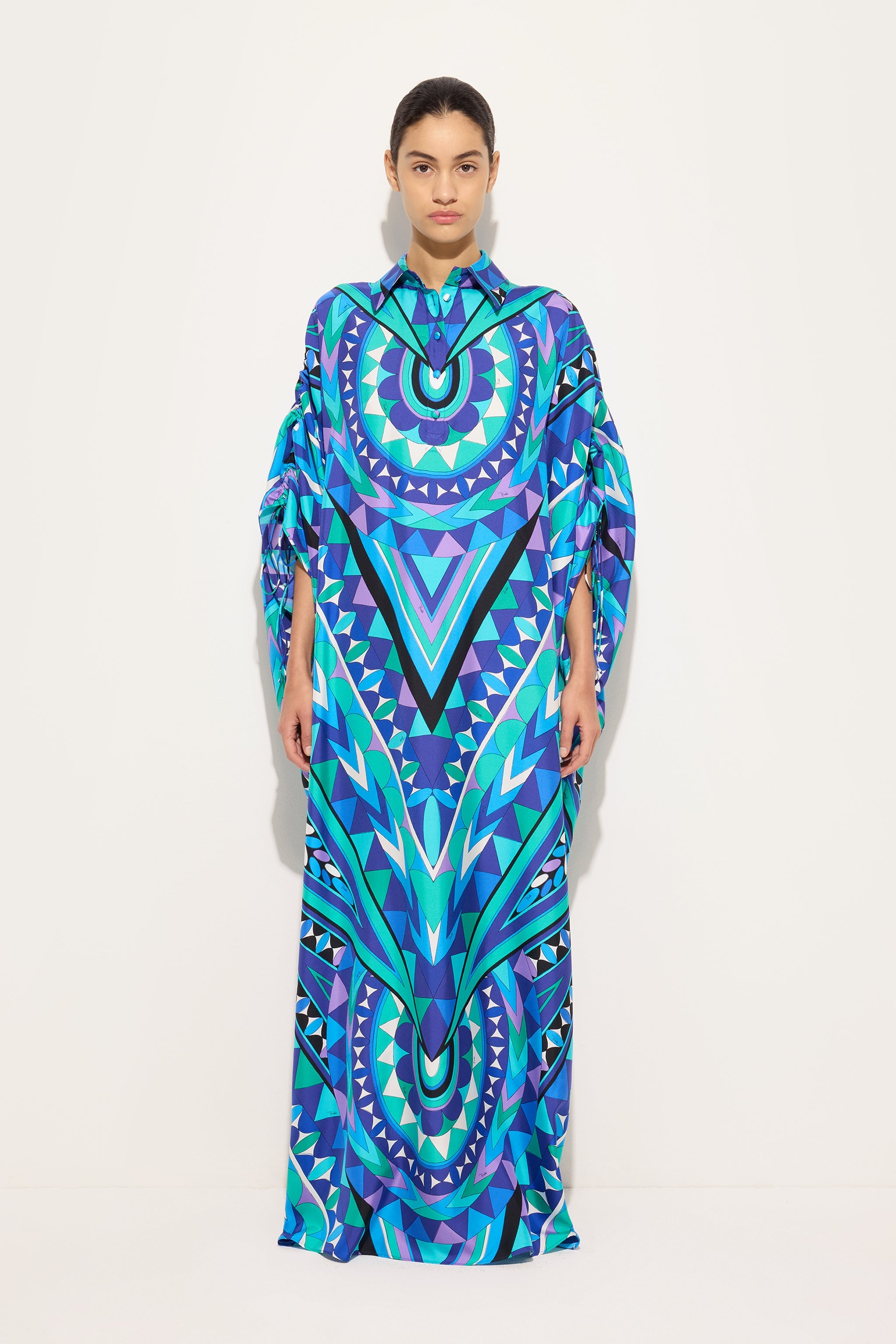 Emilio Pucci Kaftans caftan soie turquoise bleu 38 Manuba