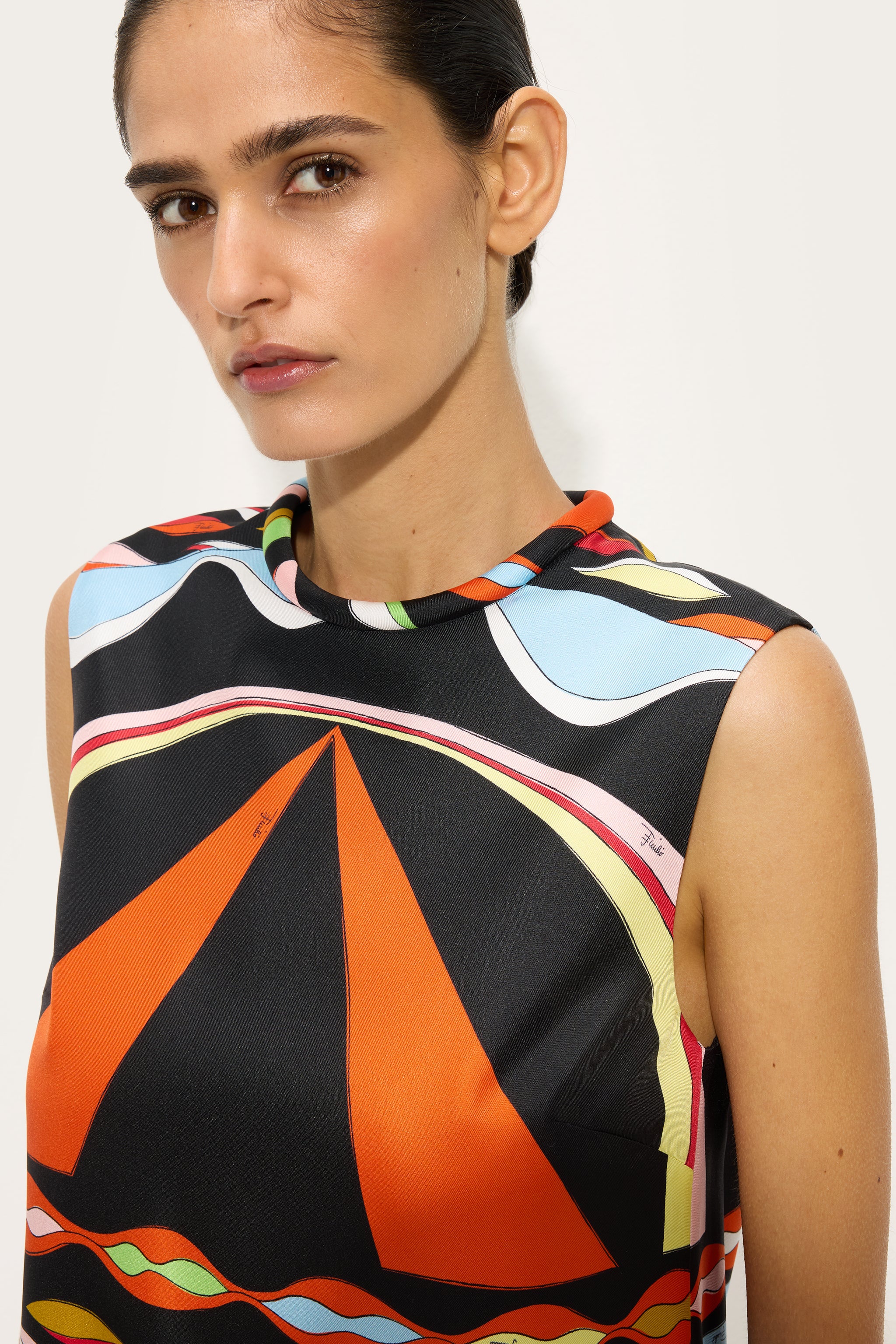 Emilio Pucci Dresses Dune Robe Soie Red/Blue Mini Sans Manche