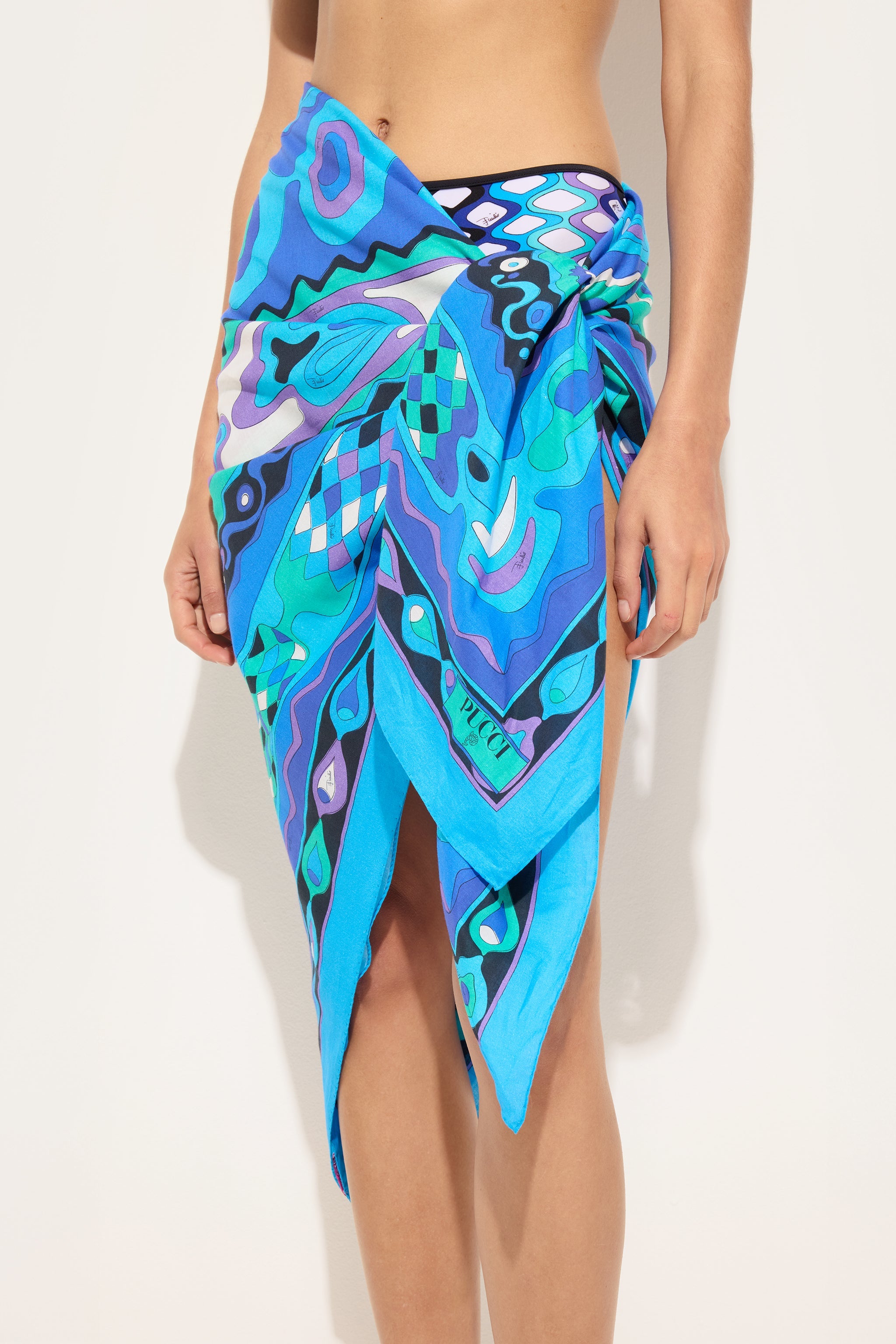 Emilio Pucci Pareo Angoli pareo coton turquoise bleu