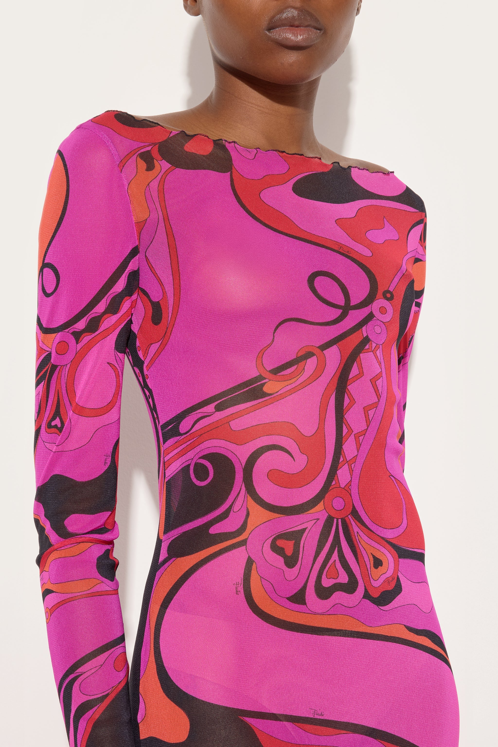 Emilio Pucci Abito in Tulle in Stampa Orchidee robe fuchsia