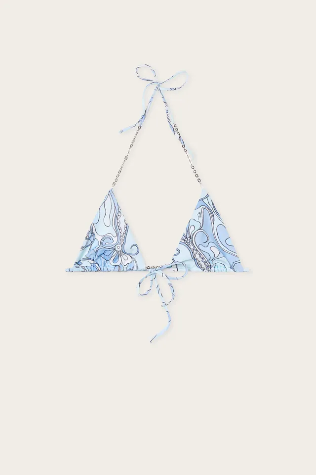 Emilio Pucci Bikini Haut Triangle Orchidee Bleu Clair