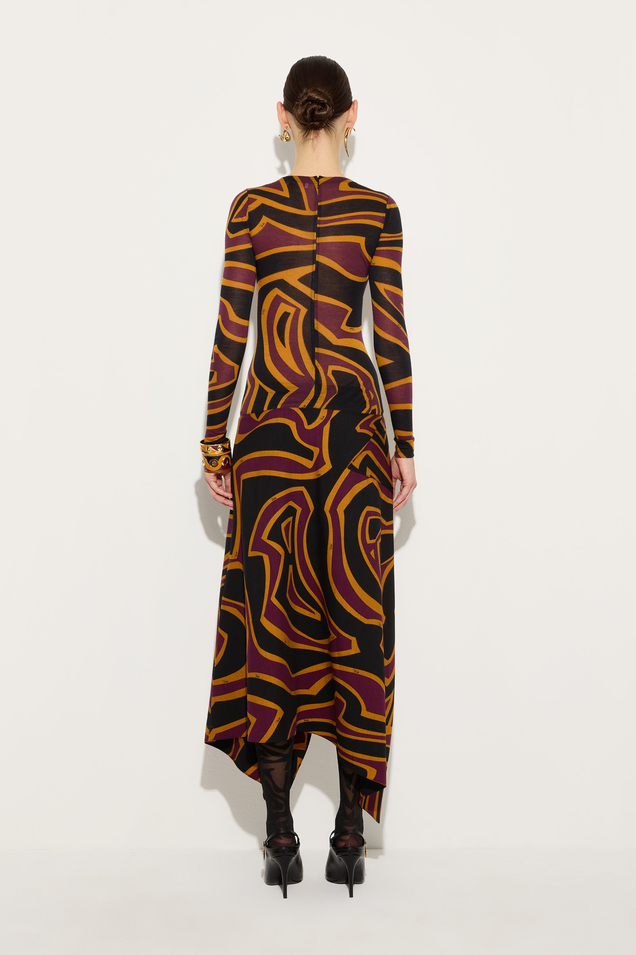 Emilio Pucci Robe Labirinto jersey Bordeaux Gold longue 38