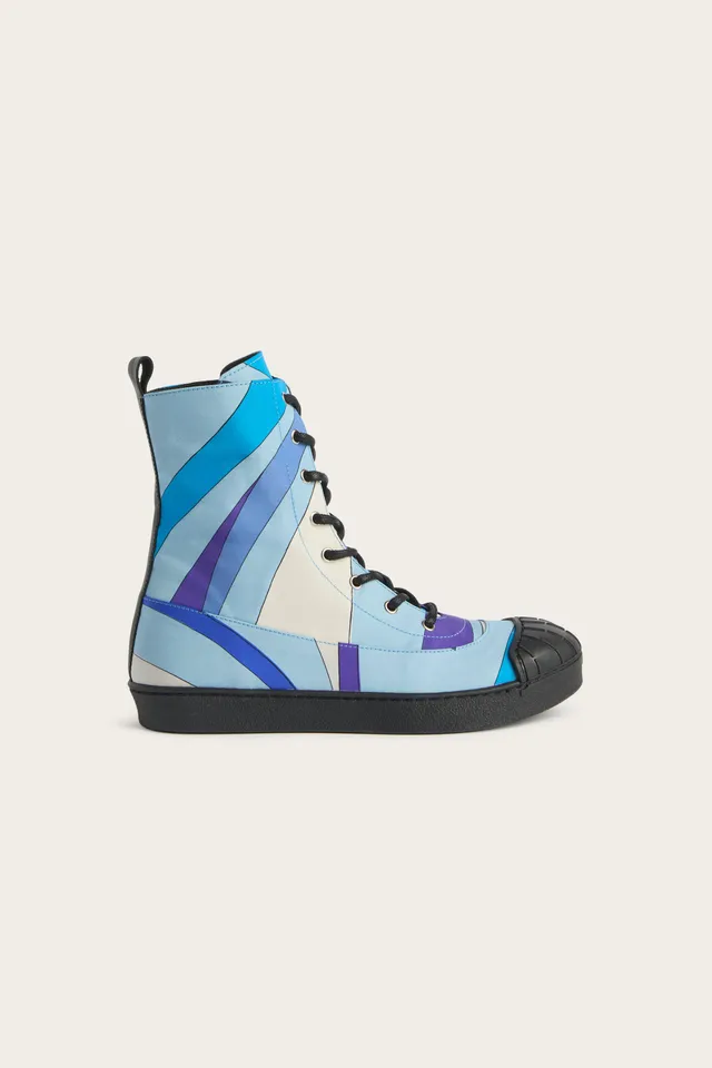 Emilio Pucci Shoes Marmo bottines enfant ivoire bleu lacets