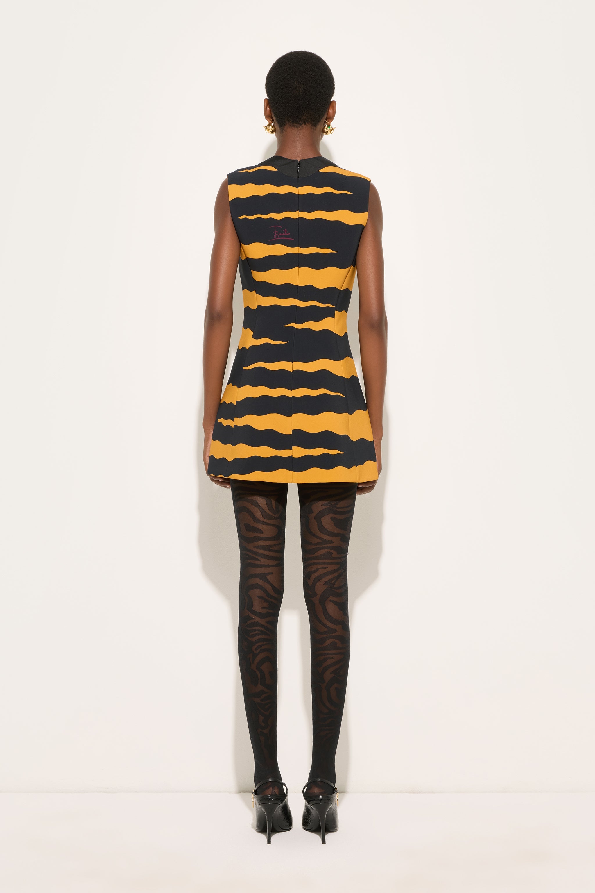 Emilio Pucci Fiamme robe cady noir or 38