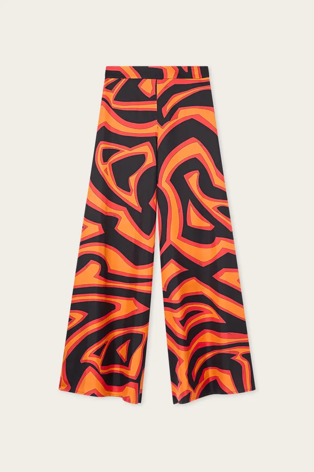 Emilio Pucci Labirinto pantalon palazzo soie orange noir