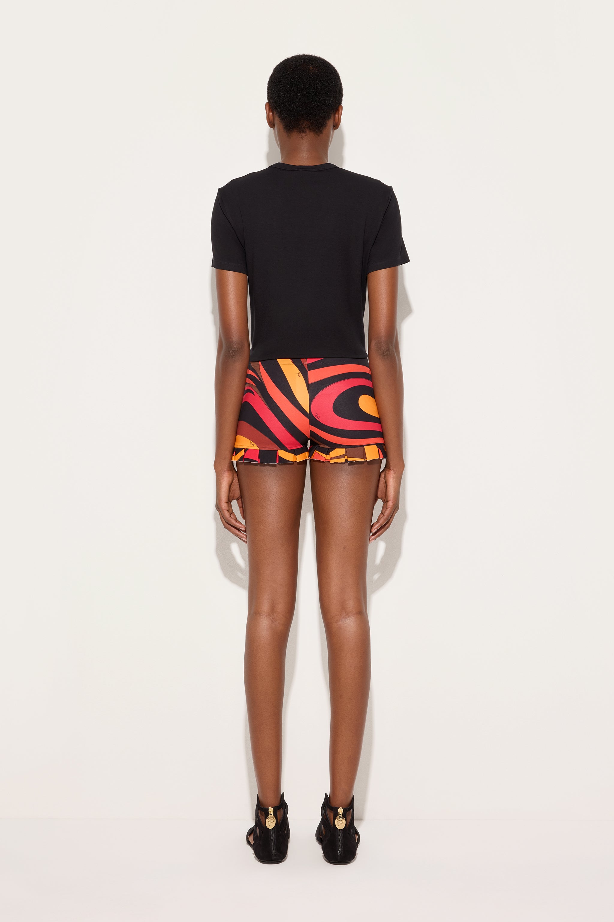Emilio Pucci Marmo short orange noir taille basse