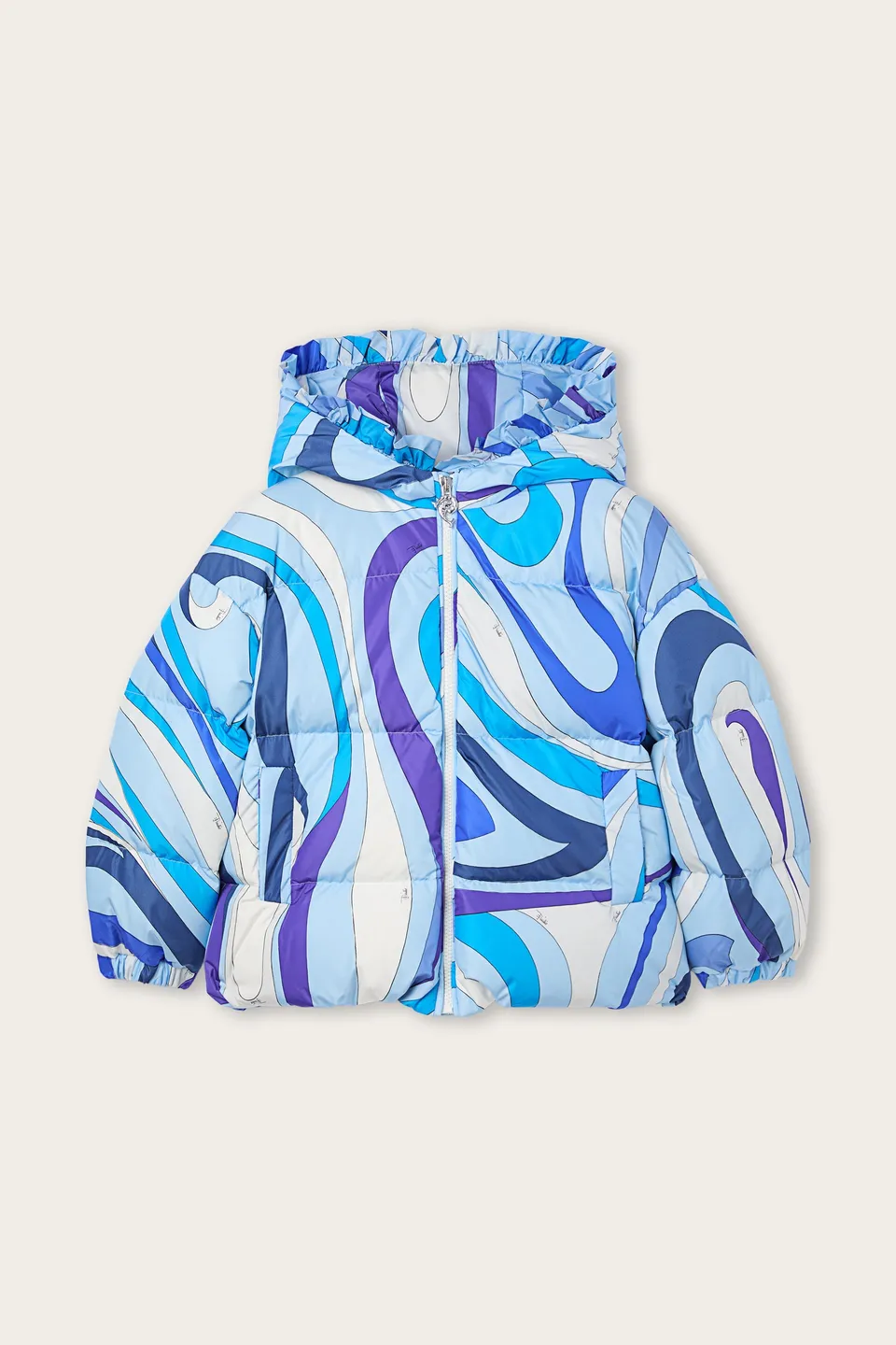 Emilio Pucci Marmo doudoune ivoire bleu 4Y nylon recyclé