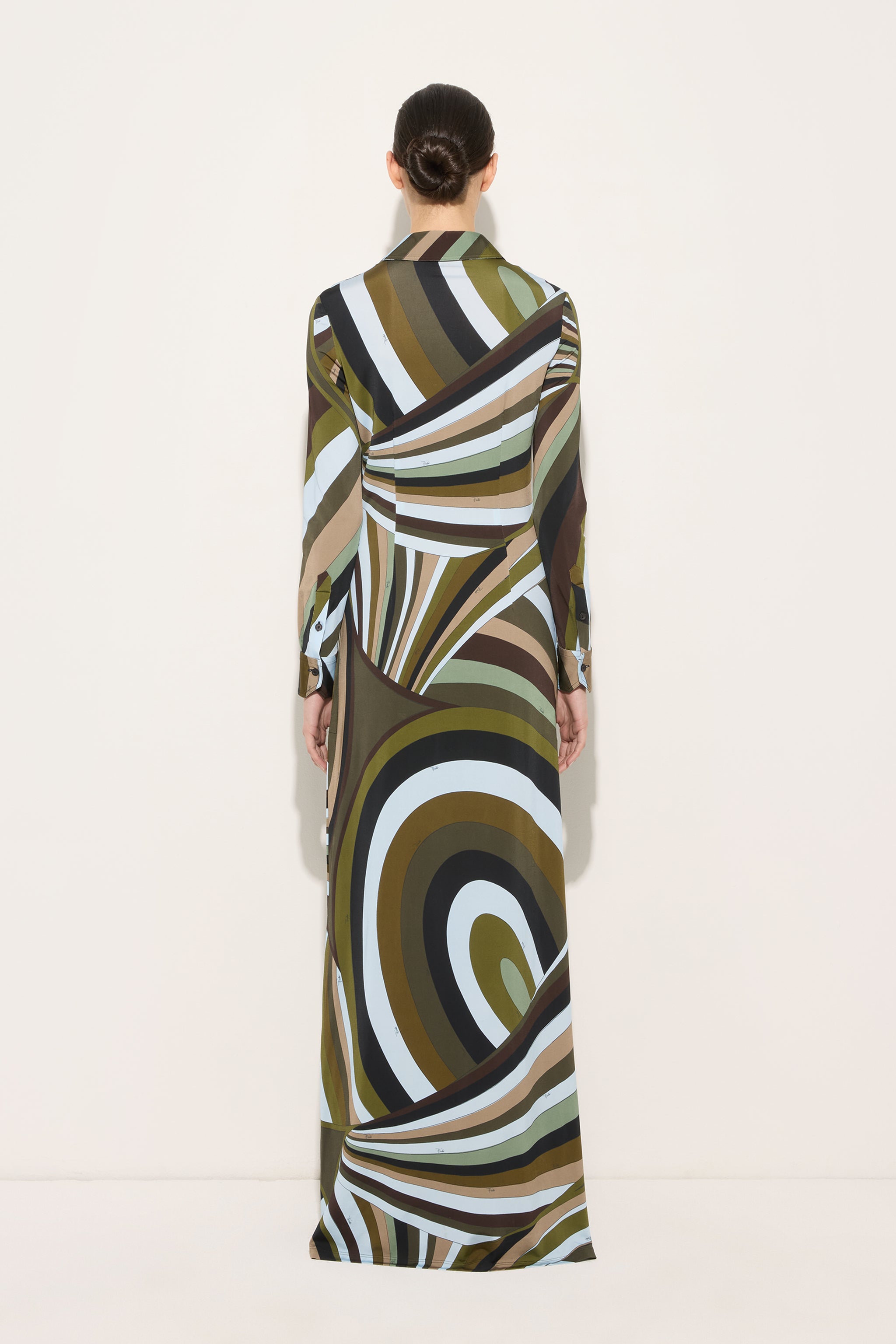 Emilio Pucci Iride robe chemisier kaki bleu 38 satin