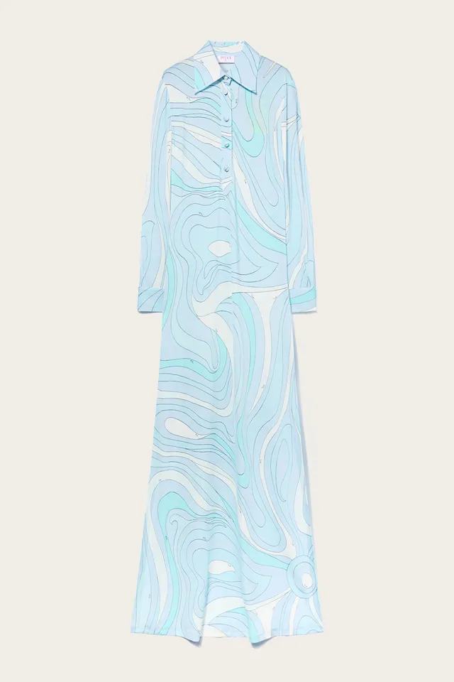 Emilio Pucci Dresses robe chemisier satin aqua Marmo