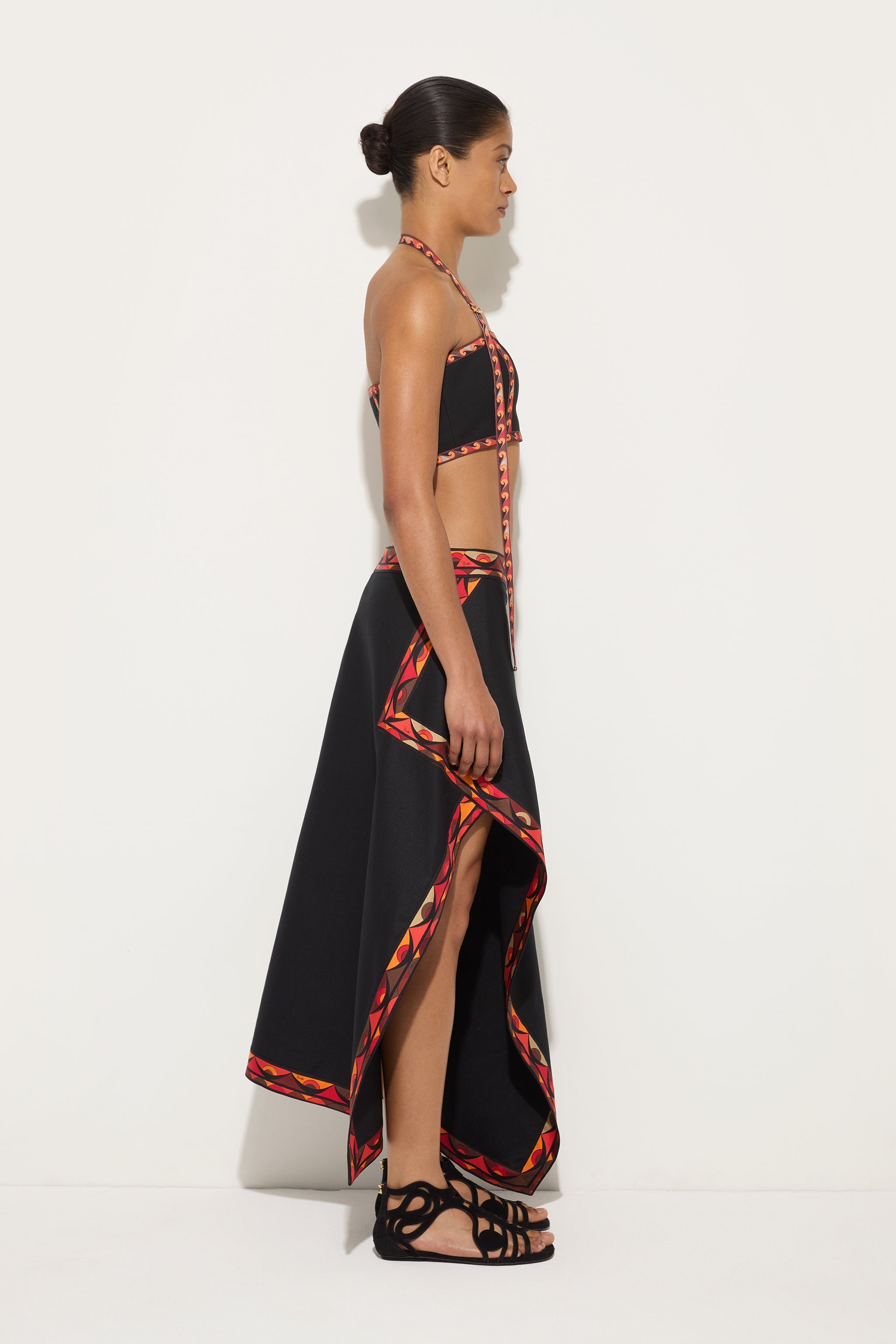 Emilio Pucci Foulard jupe coton lin noire
