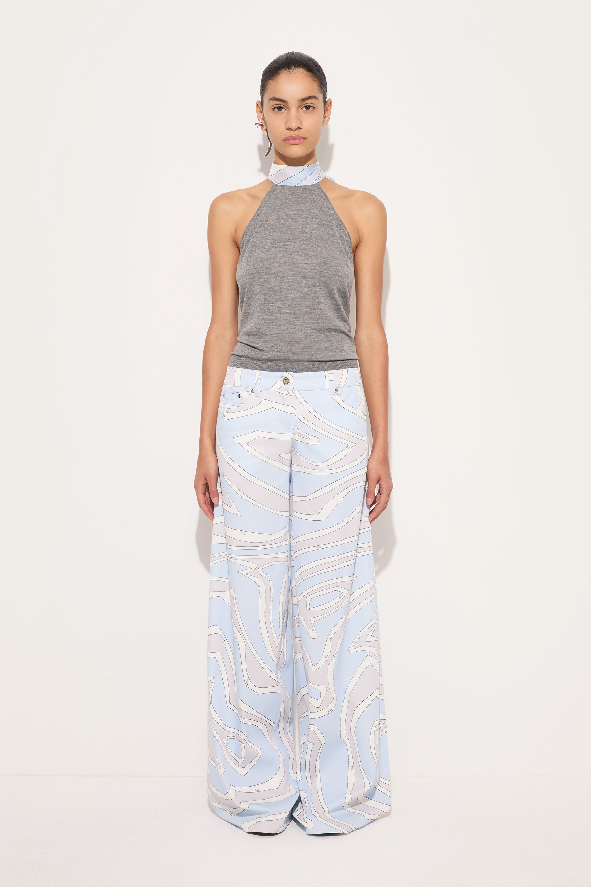 Emilio Pucci Top Laine top gris foulard soie superfine