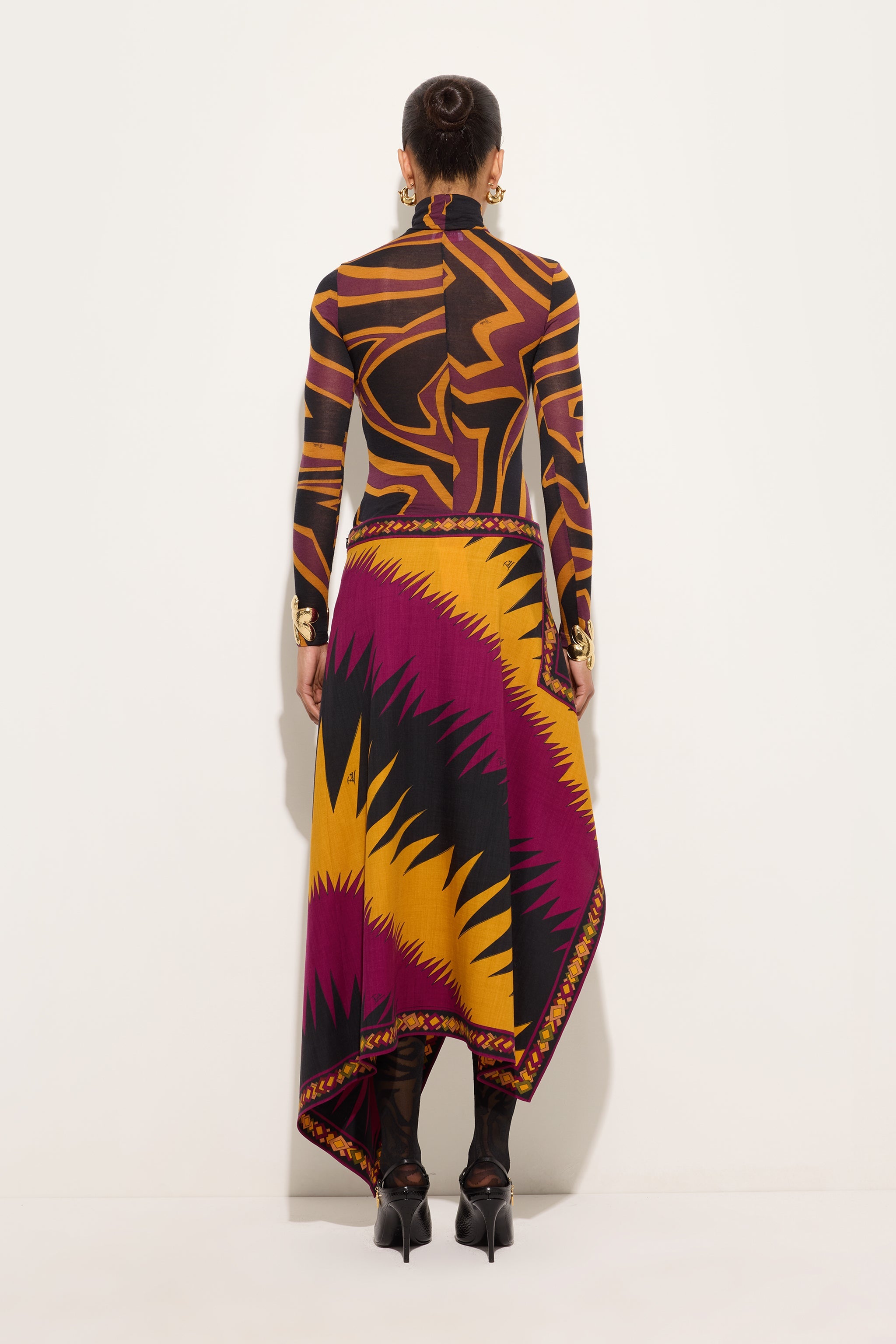 Emilio Pucci Drago jupe longue bordeaux or twill de laine