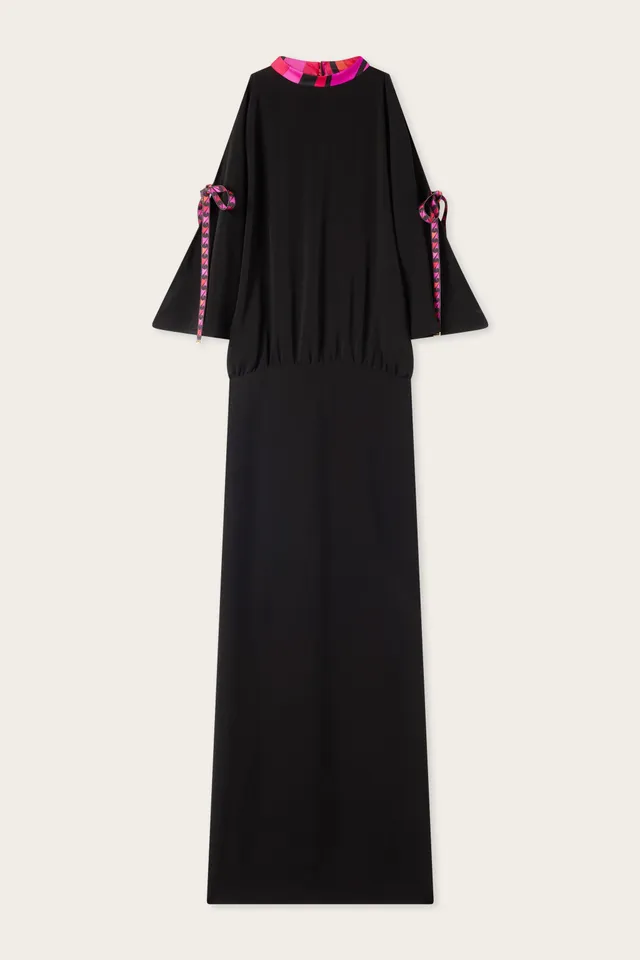 Emilio Pucci Dresses robe longue noire viscose col contraste
