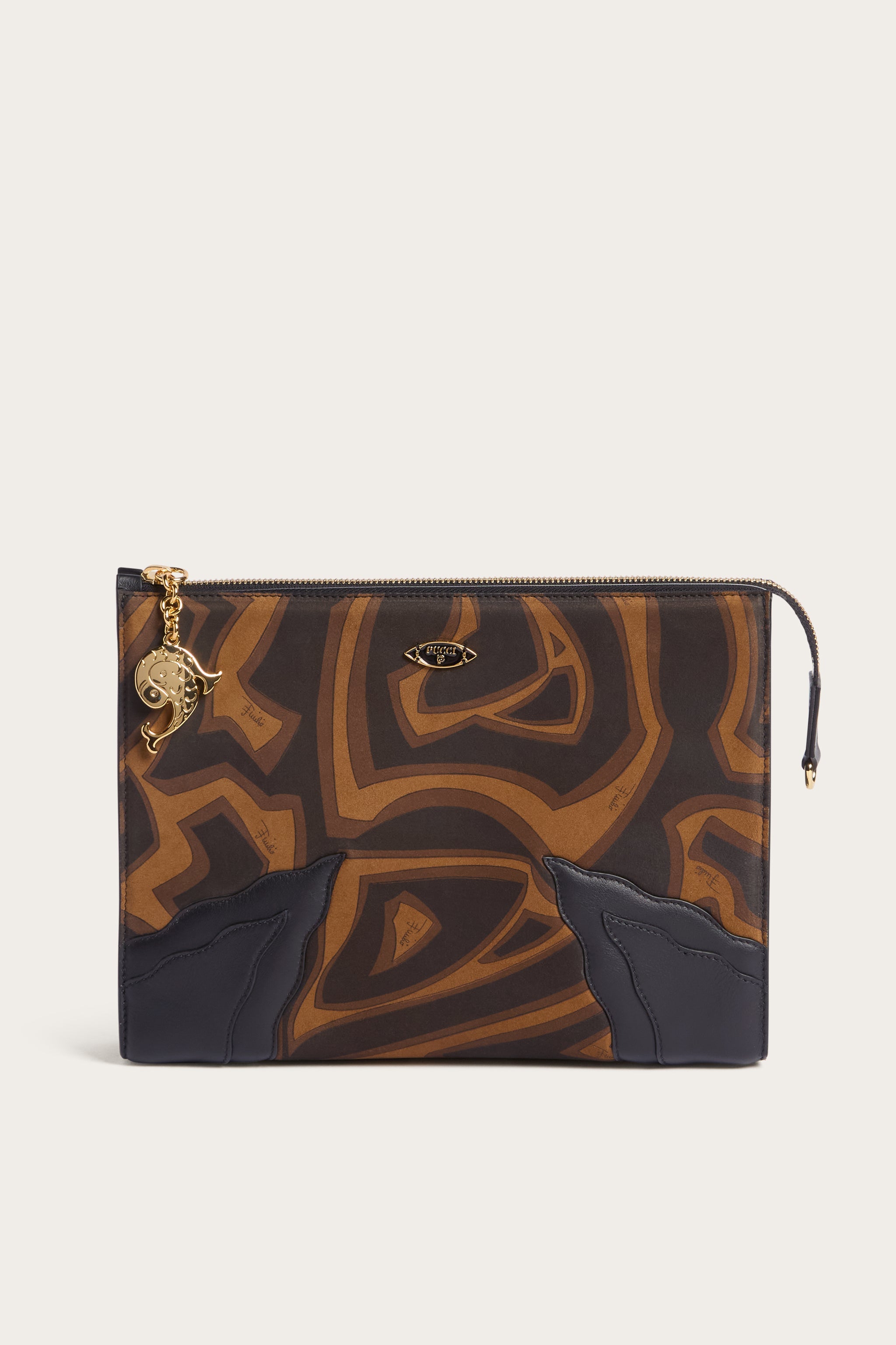 Emilio Pucci Palio pochette suède noir or