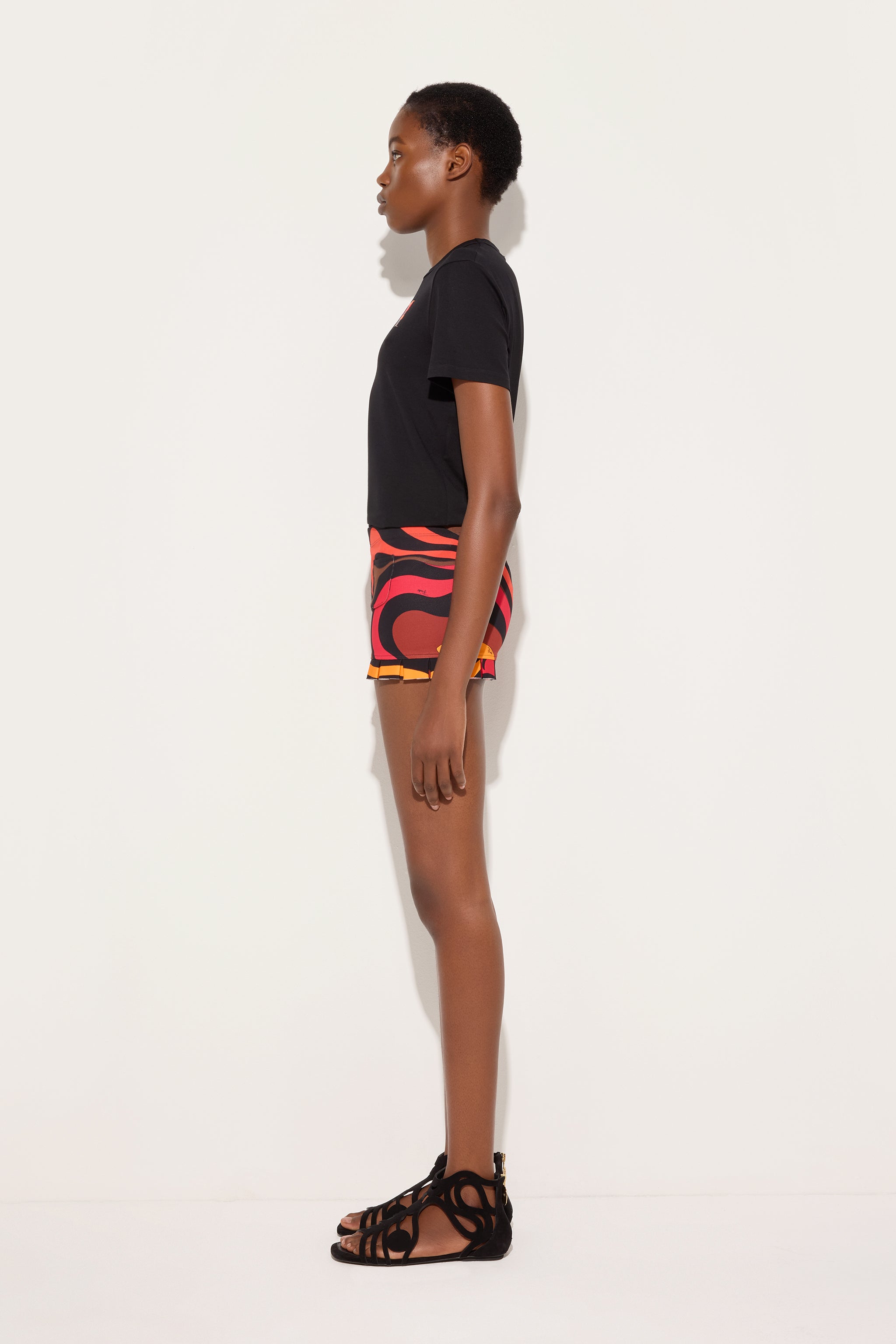 Emilio Pucci Marmo short orange noir taille basse