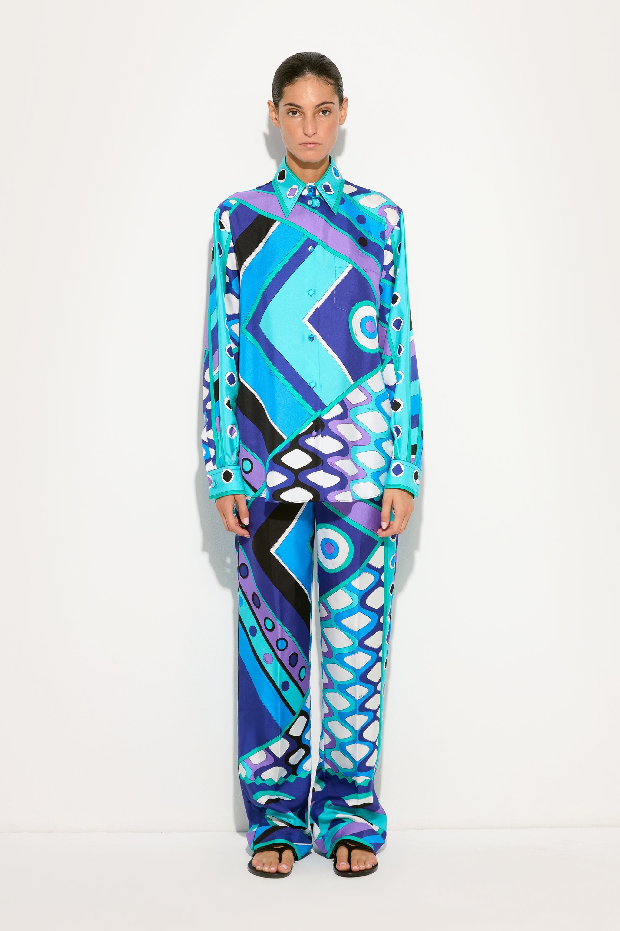 Emilio Pucci Vivara chemise soie turquoise S