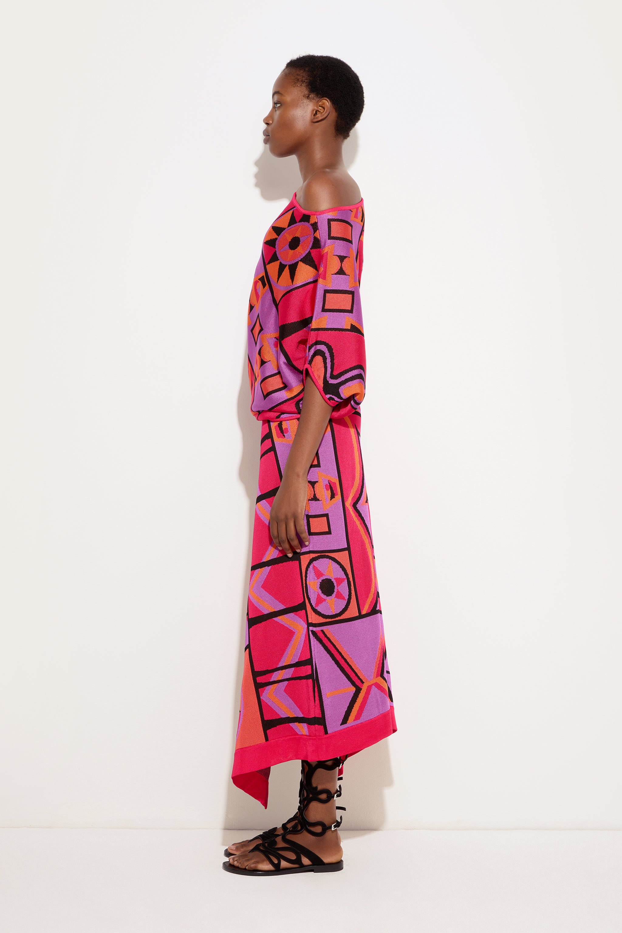 Emilio Pucci Jupe Asymétrique Jacquard Fuchsia Noir S