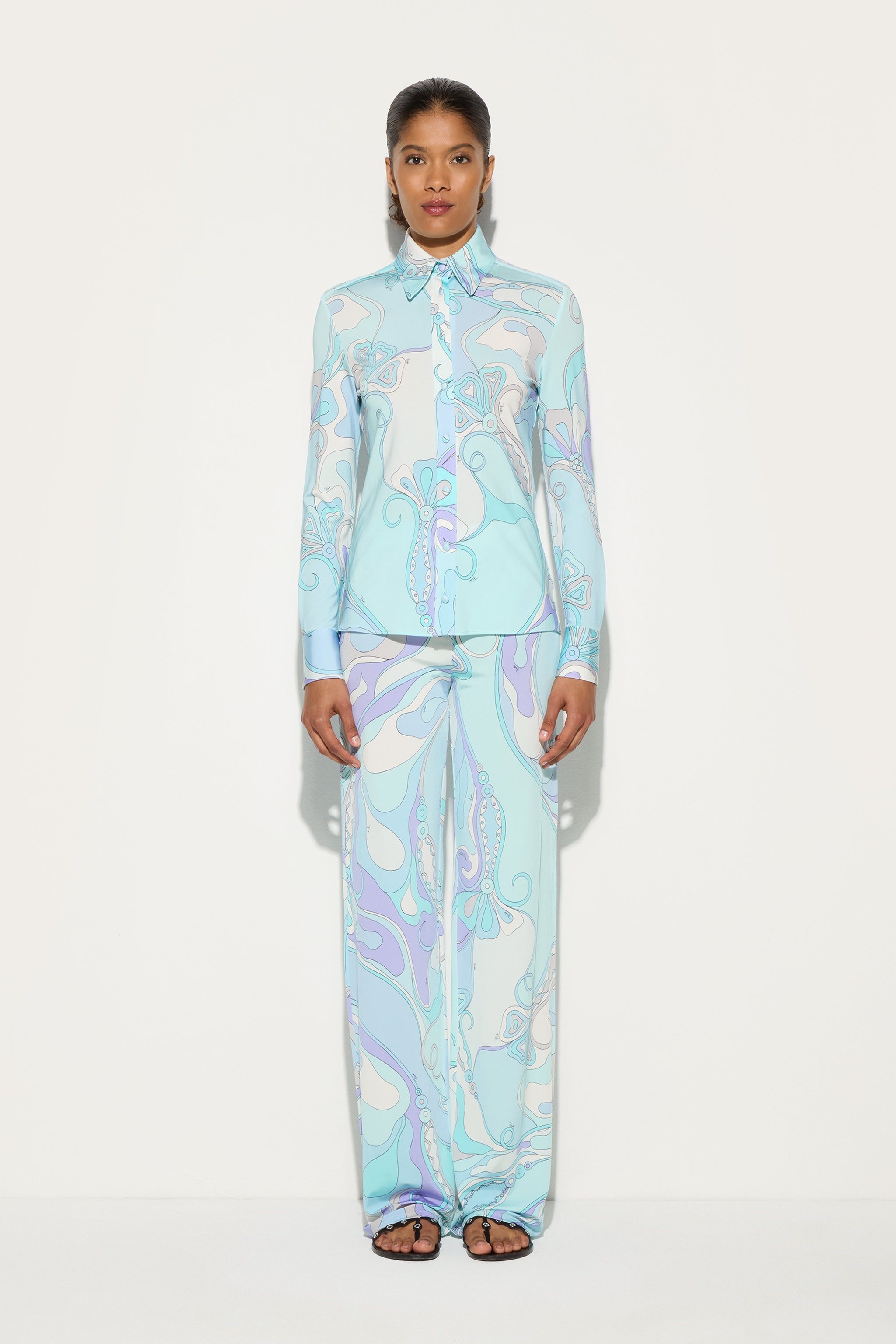 Emilio Pucci Orchidee pantalon femme aqua taille 38 viscose