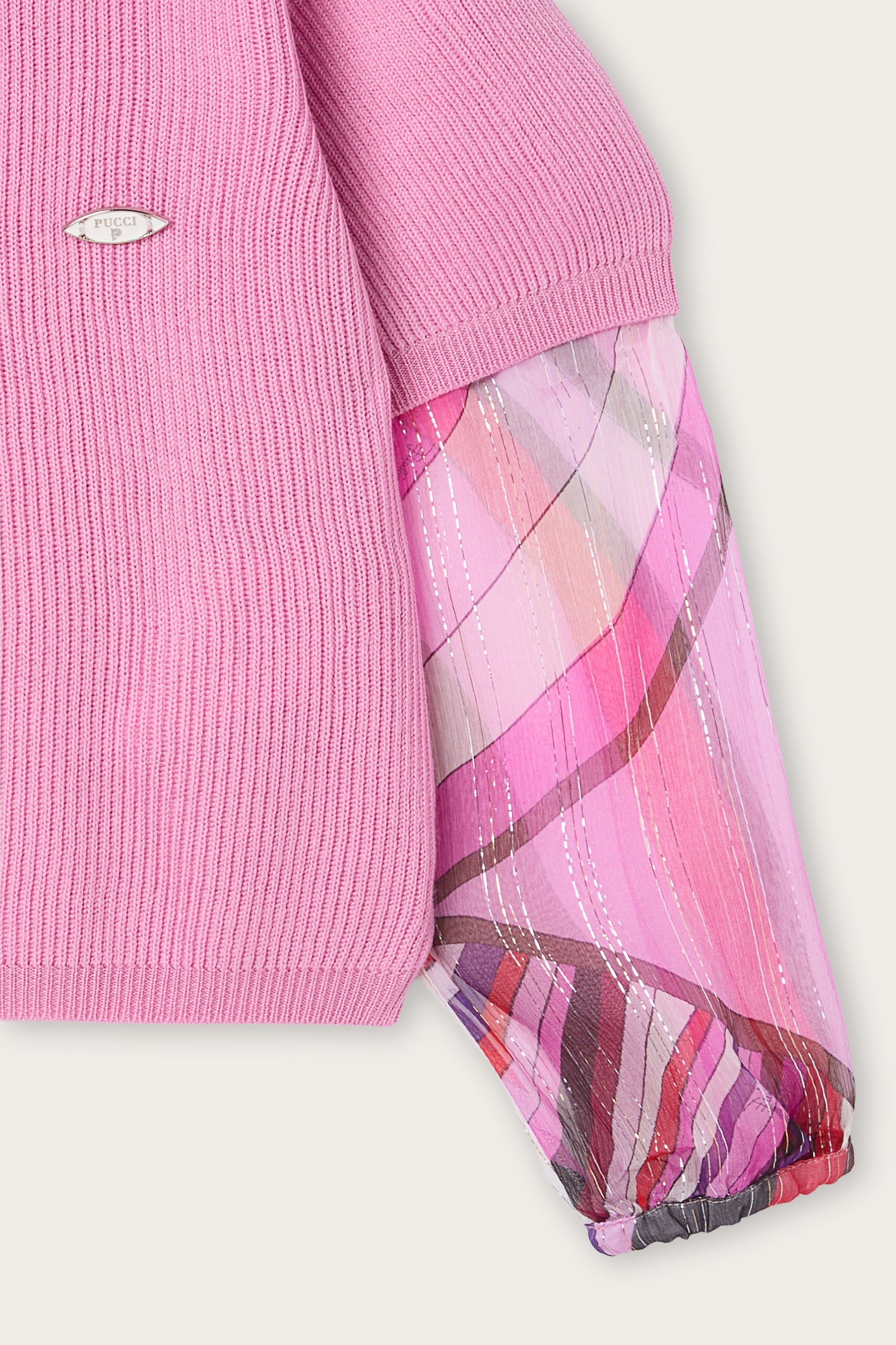 Emilio Pucci Junior Pull Laine Rose Manches Voile