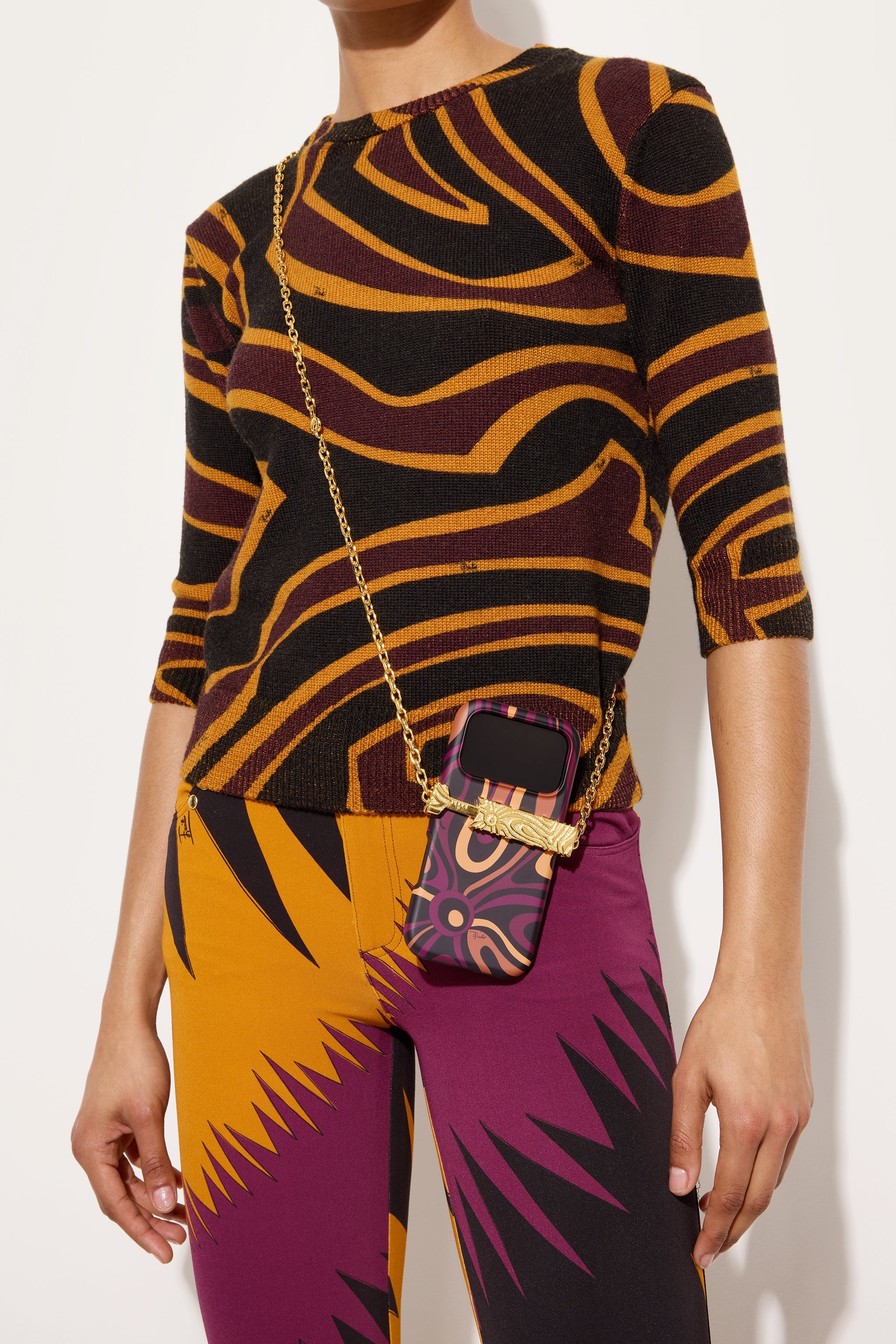 Emilio Pucci Étui porte portable Marmo or chaîne