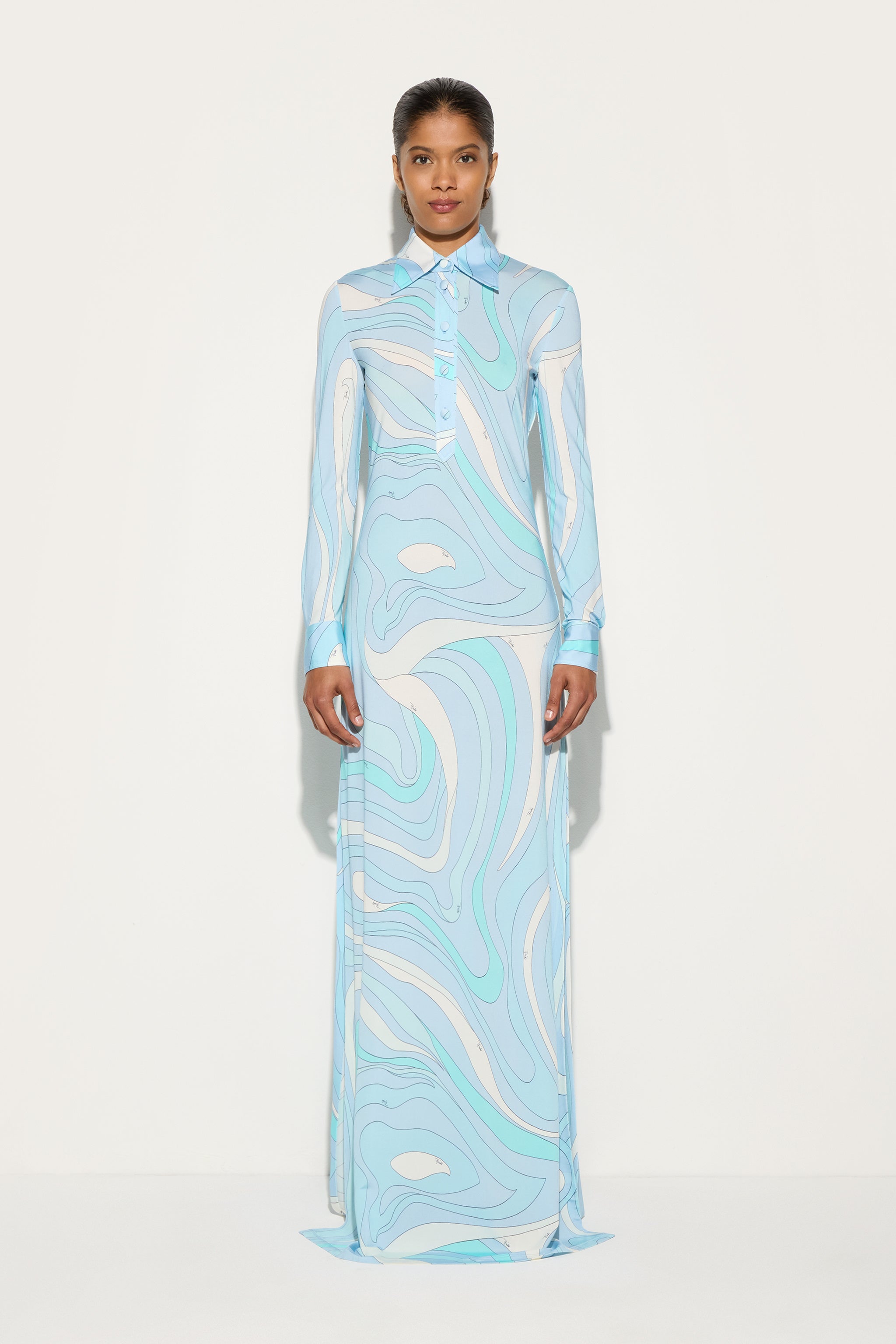 Emilio Pucci Dresses robe chemisier satin aqua Marmo