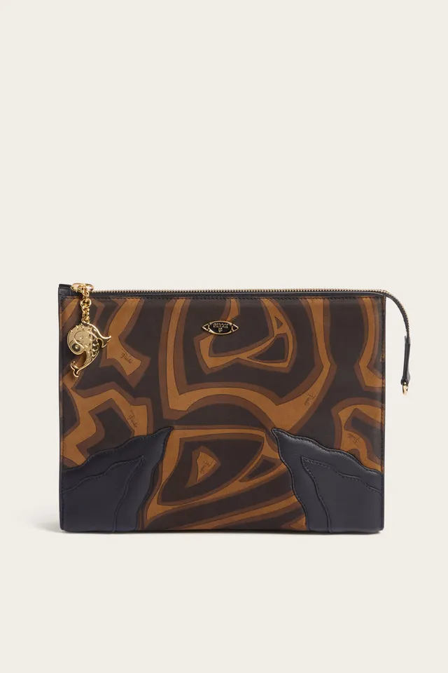 Emilio Pucci Palio pochette suède noir or